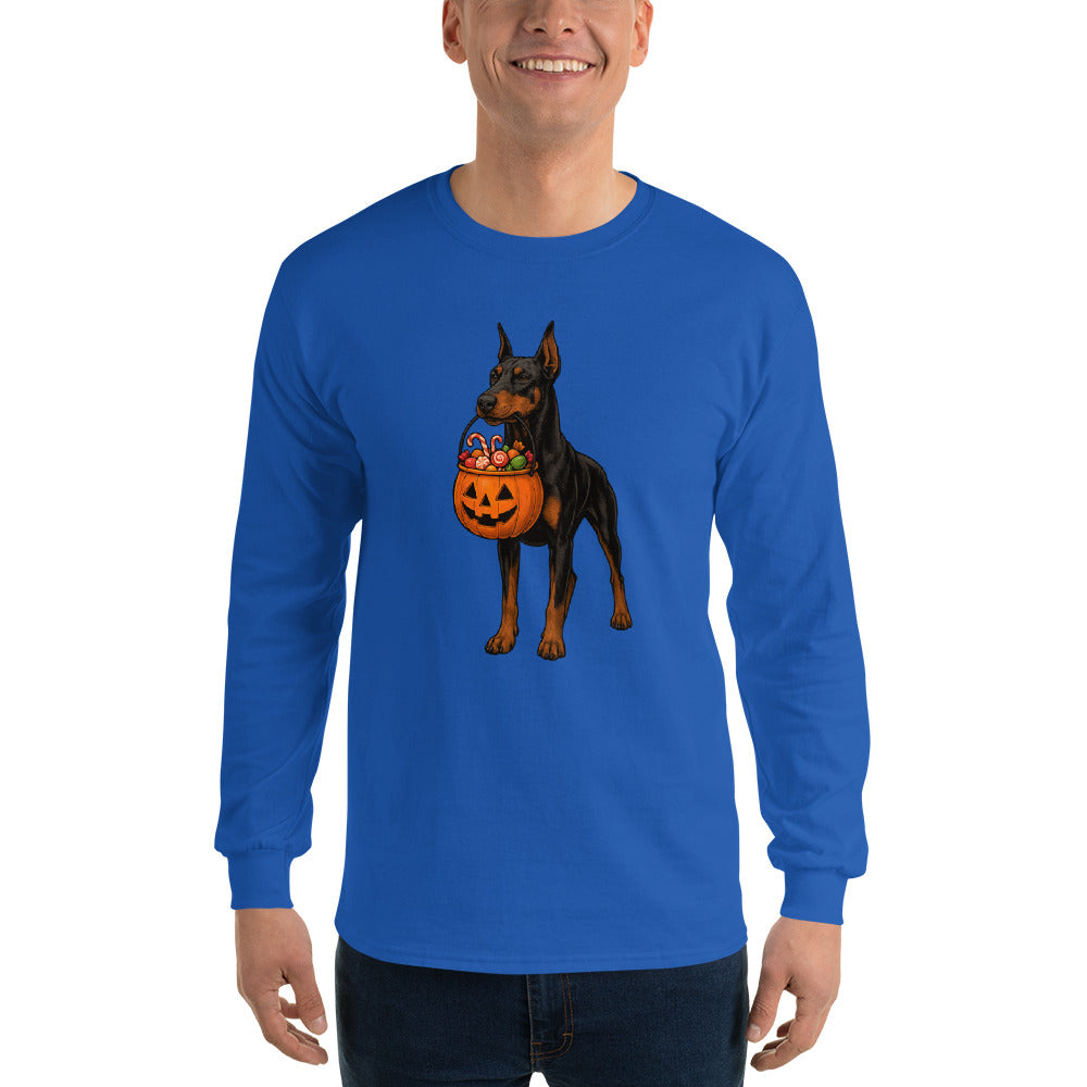 T-shirt adulte à manches longues bleu Dobermann halloween1
