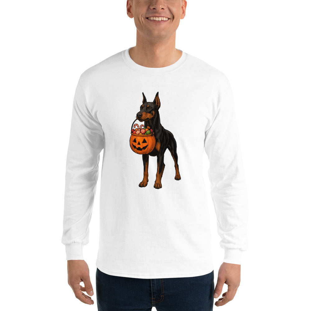 T-shirt adulte à manches longues blanc Dobermann halloween1