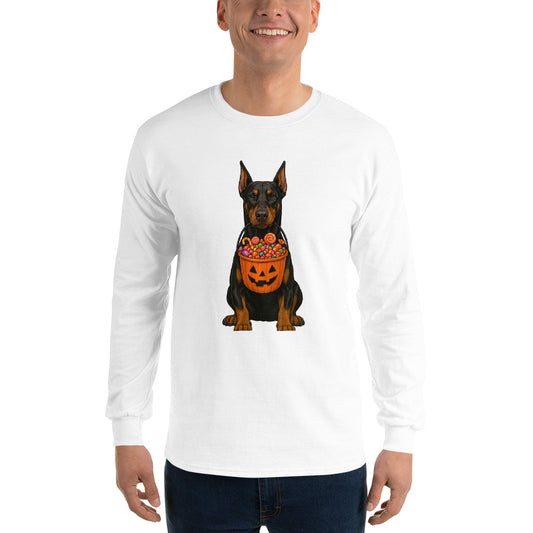 T-shirt adulte à manches longues blanc Dobermann halloween2