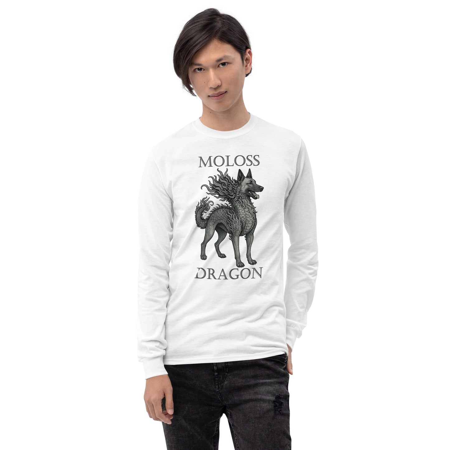 T-shirt à manches longues unisexe blanc Moloss Dragon Malinois