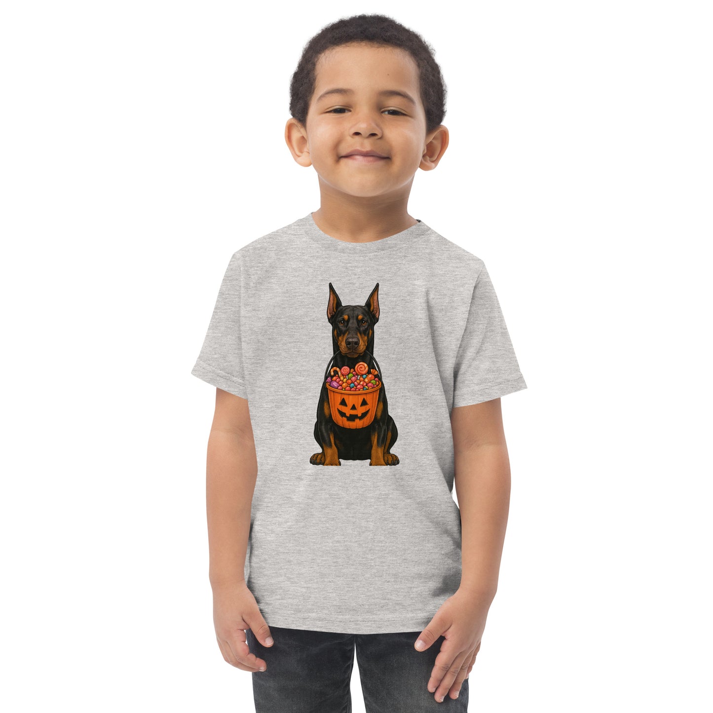 T-shirt en jersey enfant gris Dobermann Halloween