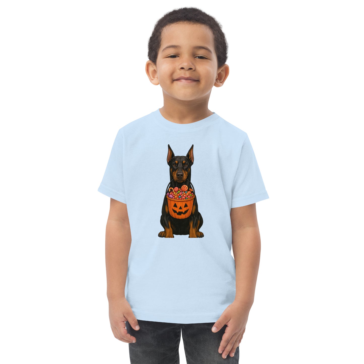 T-shirt en jersey enfant bleu Dobermann Halloween