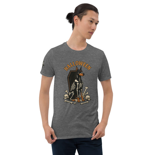 T-shirt Unisexe adulte gris Dobermann Halloween