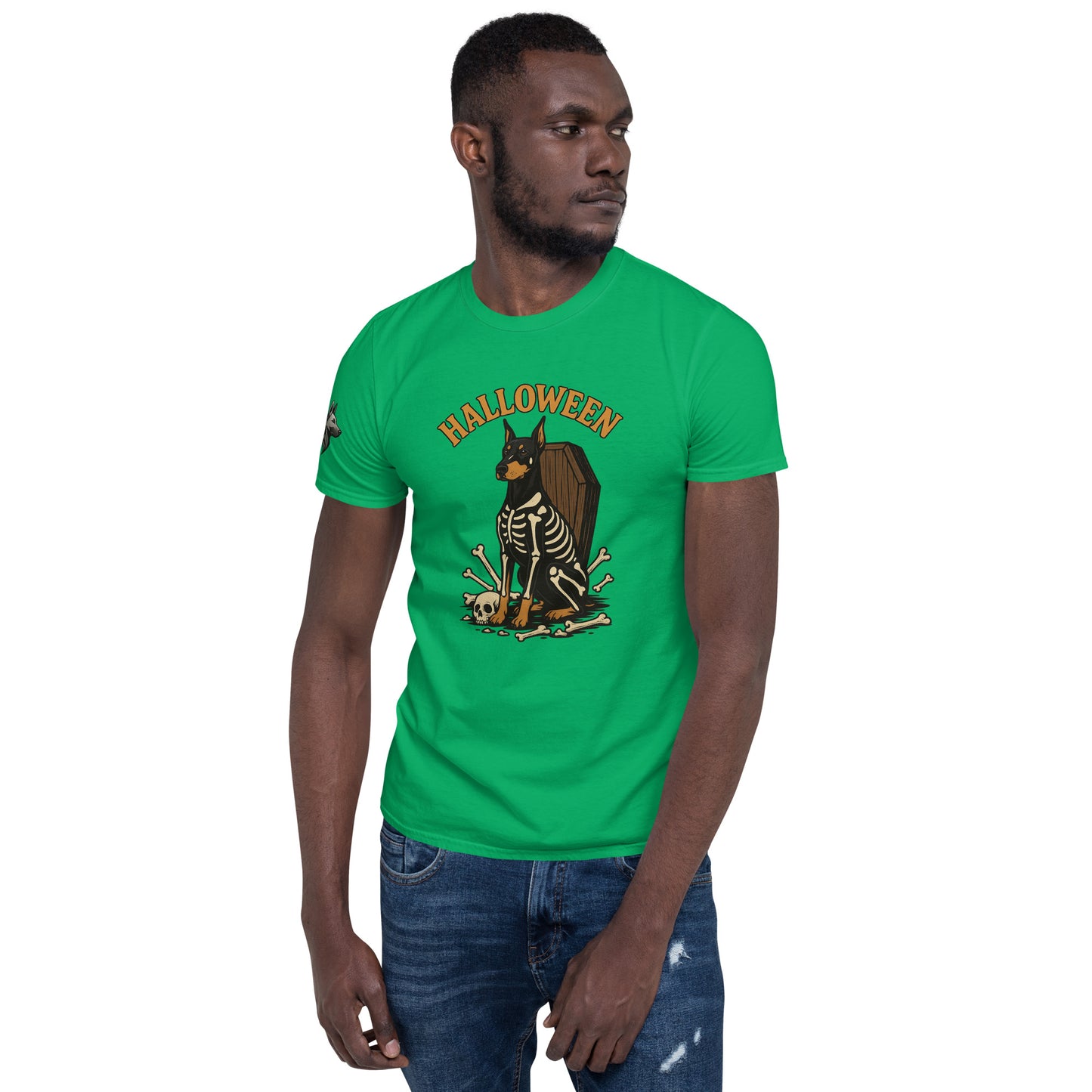 T-shirt Unisexe adulte vert Dobermann Halloween