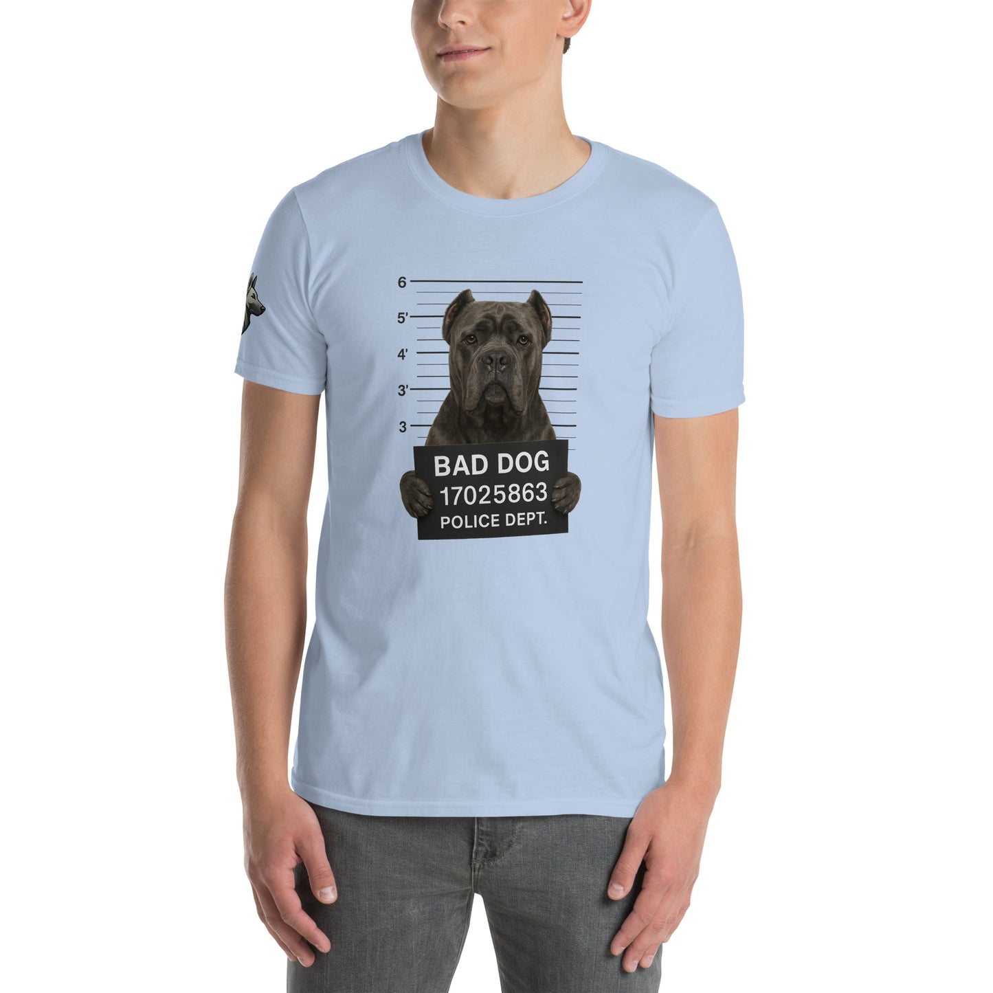 T-shirt Unisexe adulte à Manches Courtes bleu Bad Dog Cane Corso