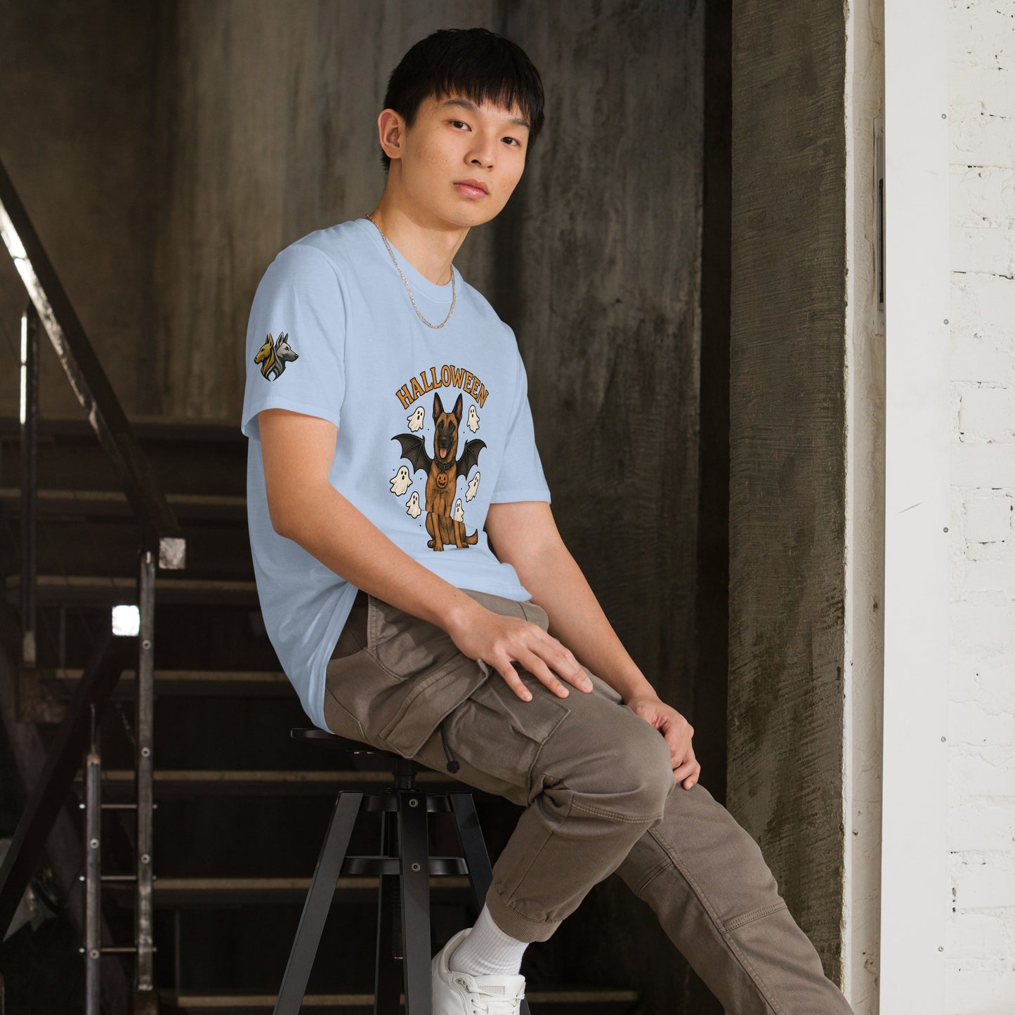 T-shirt Unisexe adulte bleu Malinois Halloween