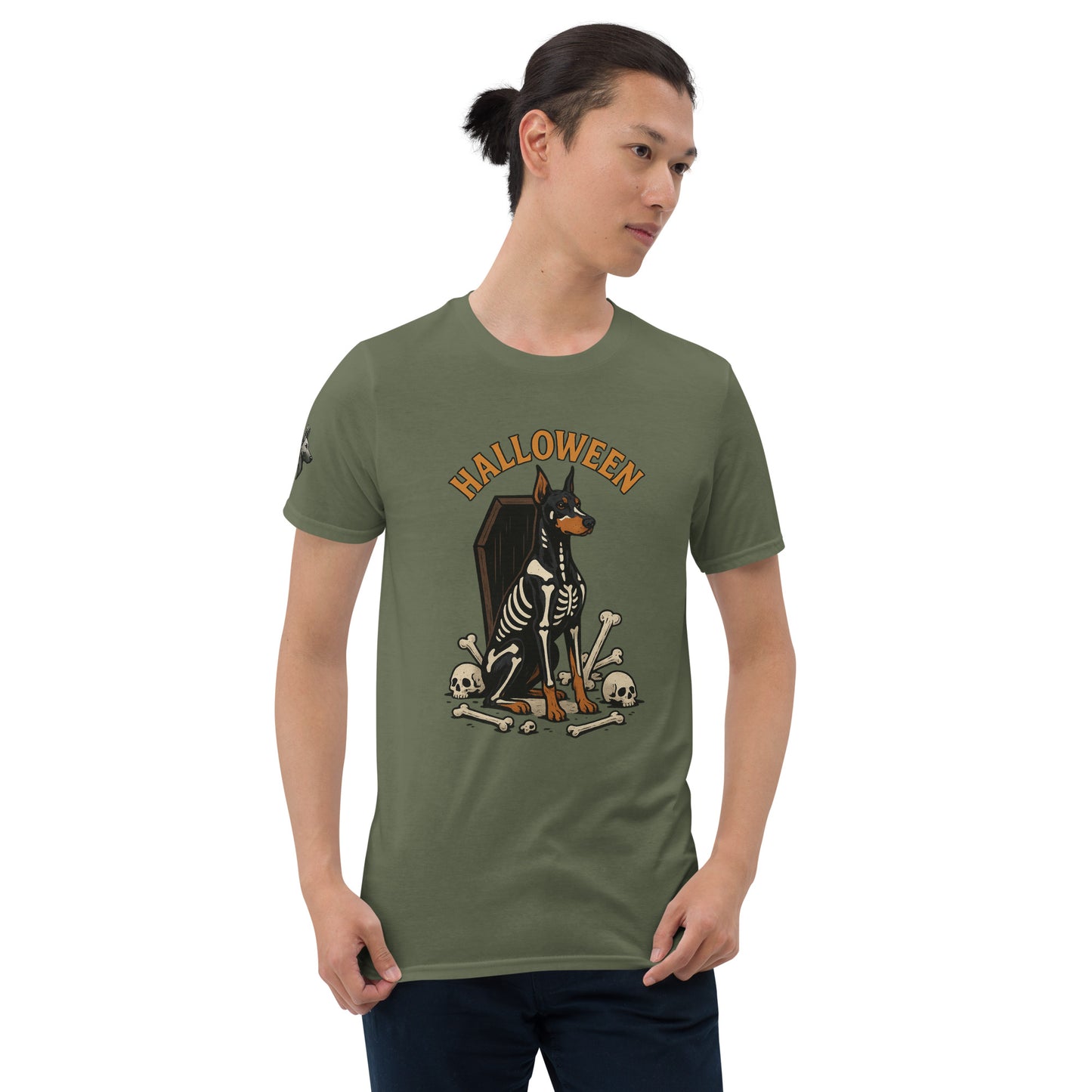 T-shirt Unisexe adulte vert Dobermann Halloween