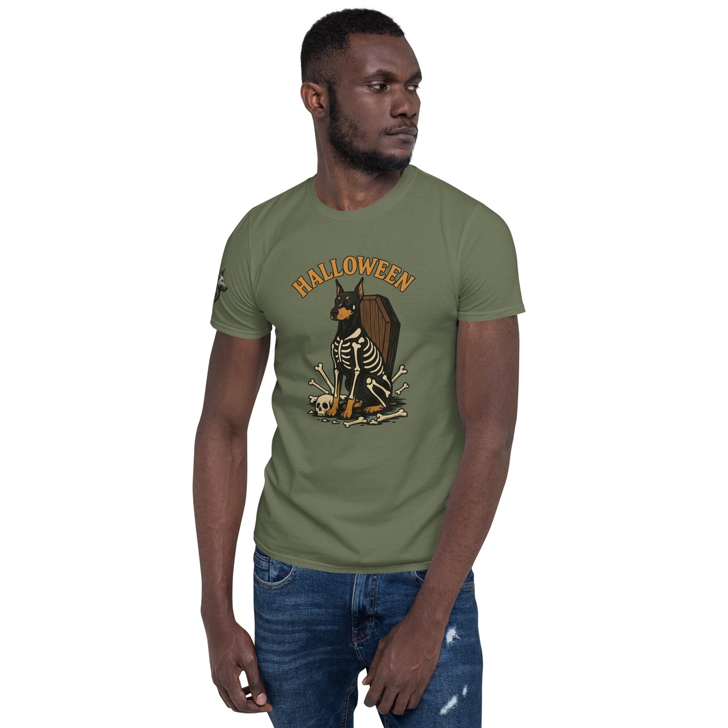 T-shirt Unisexe adulte vert Dobermann Halloween