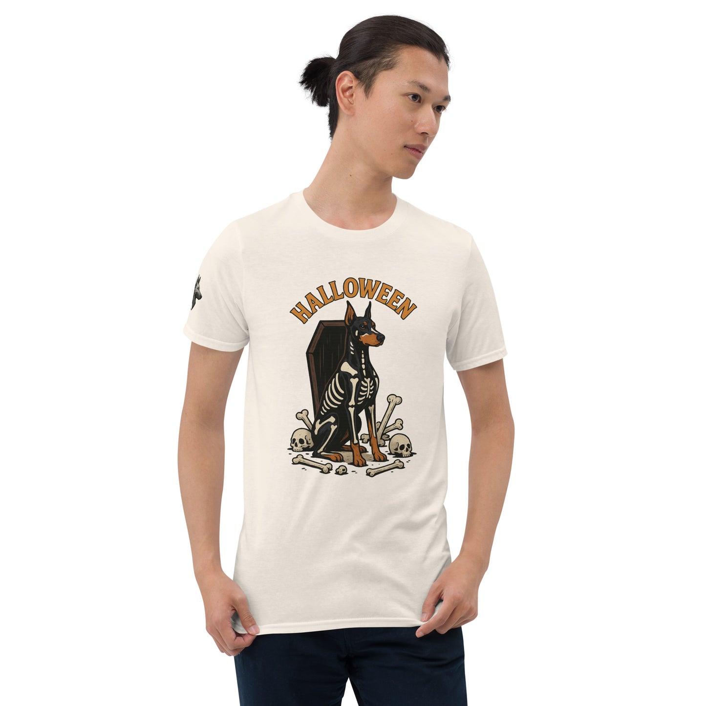 T-shirt Unisexe adulte beige Dobermann Halloween