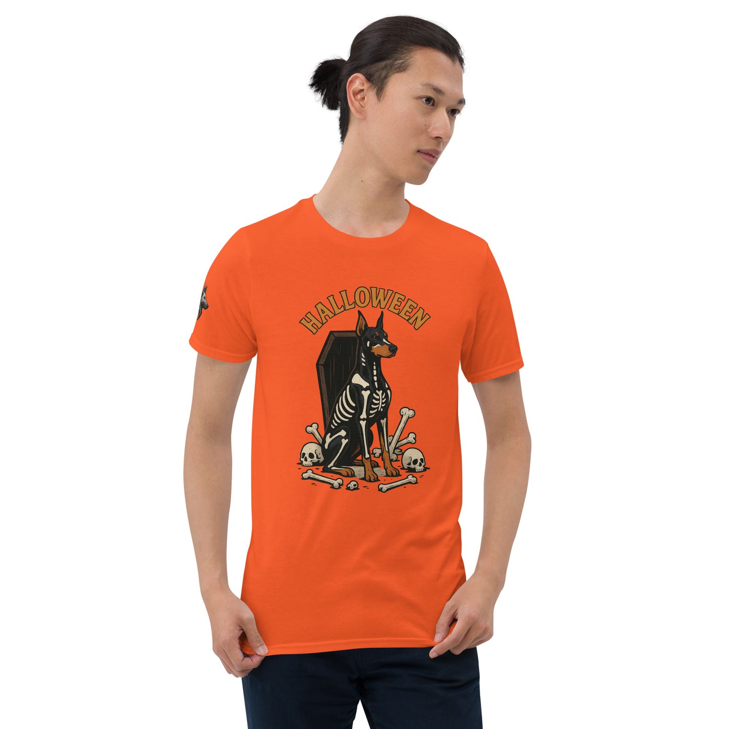 T-shirt Unisexe adulte orange Dobermann Halloween