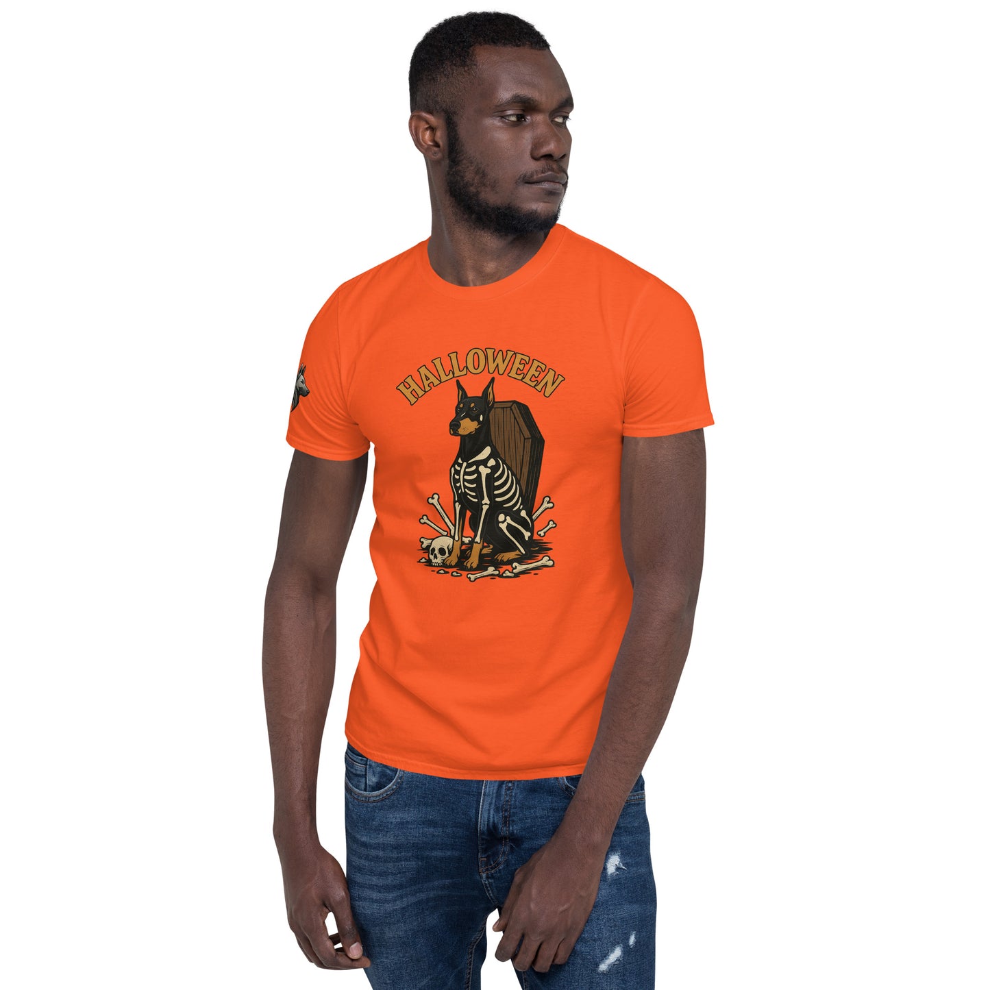 T-shirt Unisexe adulte orange Dobermann Halloween