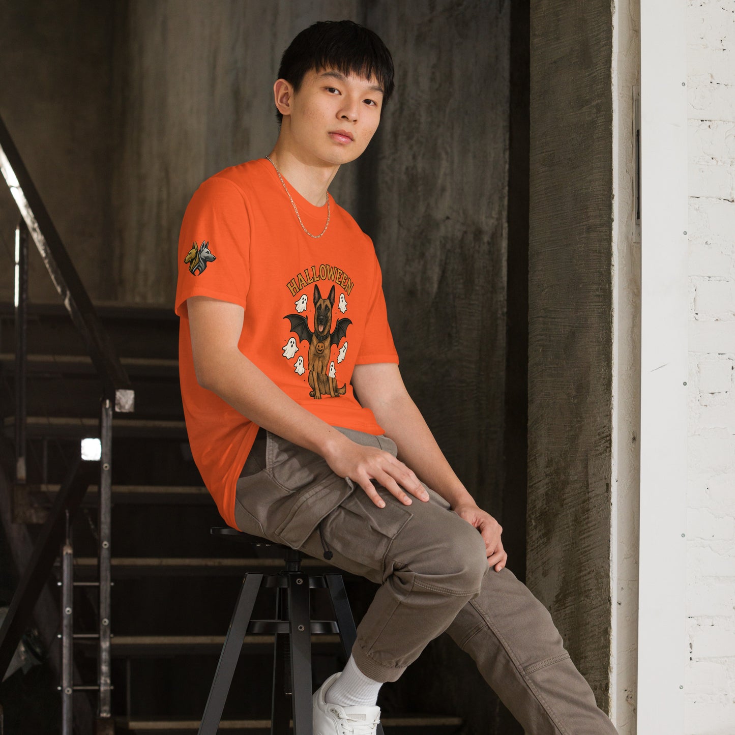 T-shirt Unisexe adulte orange Malinois Halloween