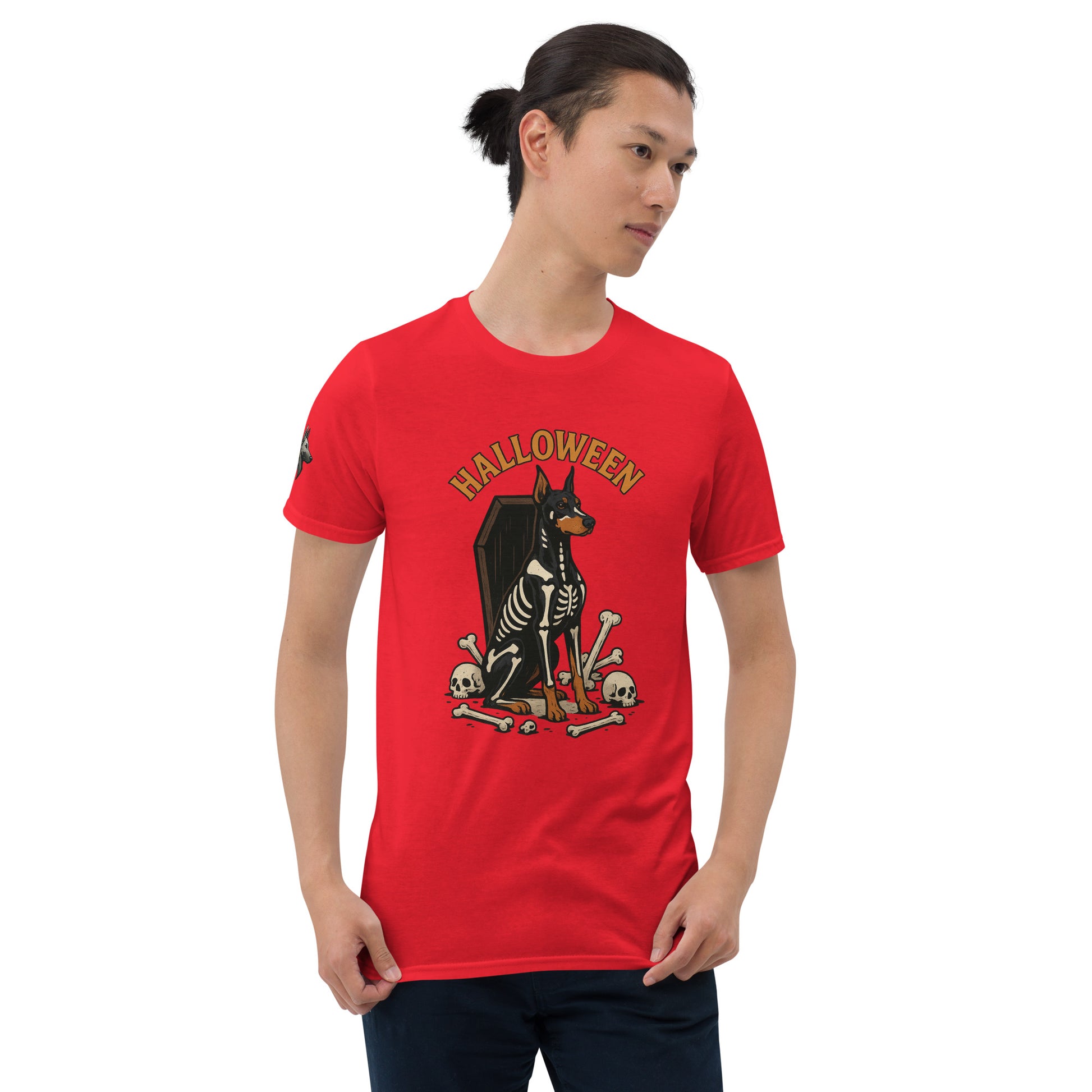 T-shirt Unisexe adulte rouge Dobermann Halloween