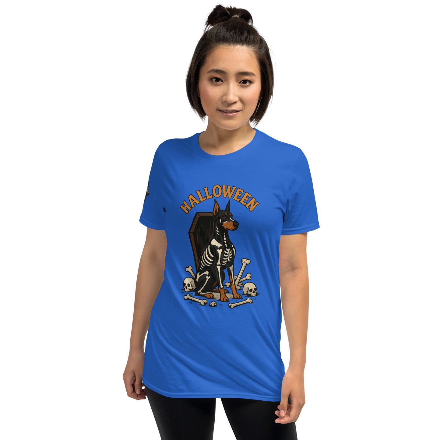 T-shirt Unisexe adulte bleu Dobermann Halloween