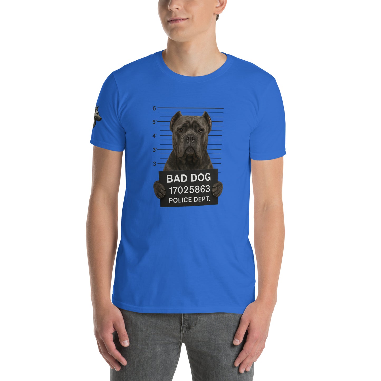 T-shirt Unisexe adulte à Manches Courtes bleu Bad Dog Cane Corso