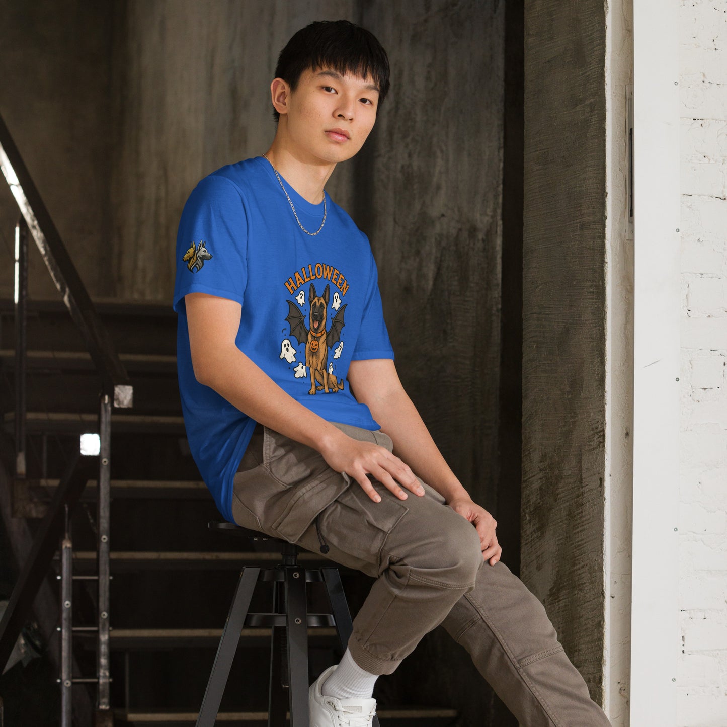 T-shirt Unisexe adulte bleu Malinois Halloween