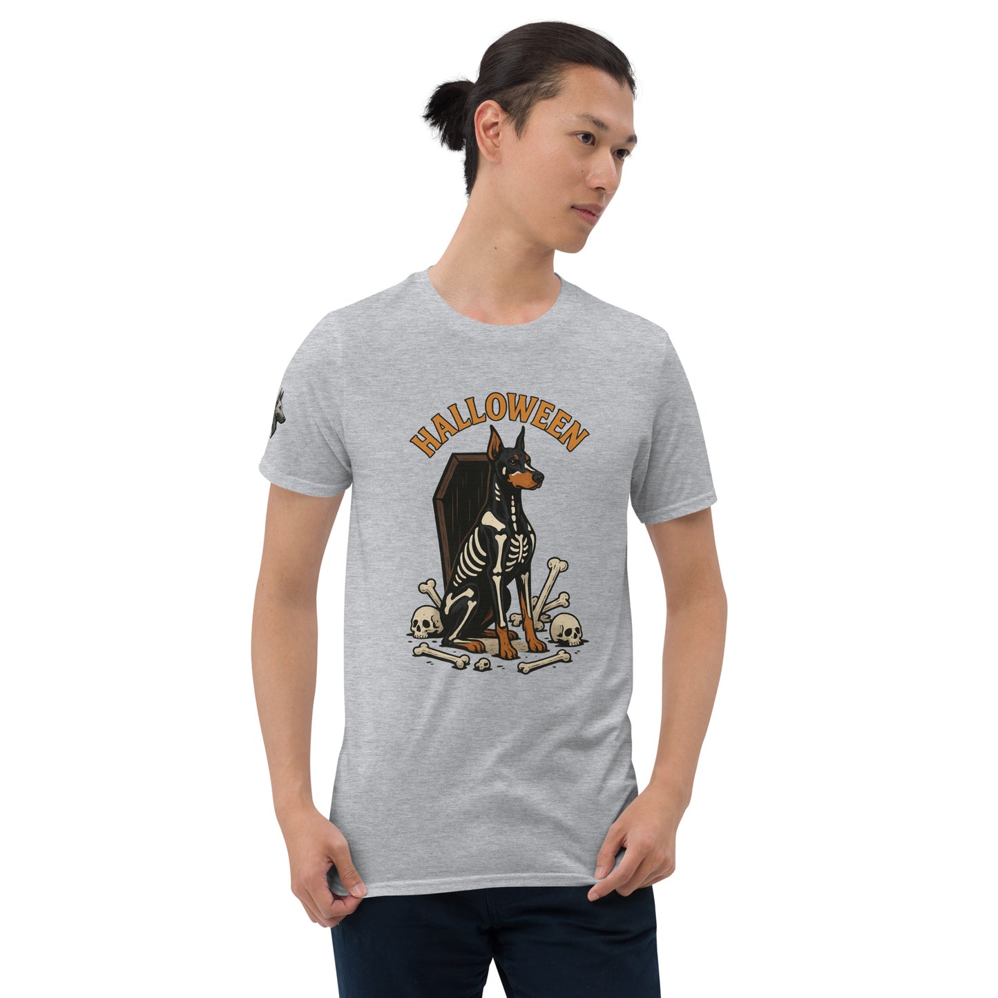 T-shirt Unisexe adulte gris Dobermann Halloween
