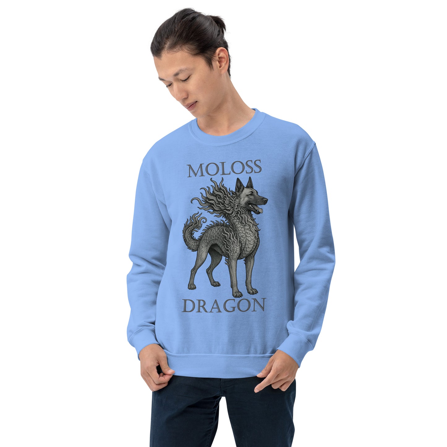 Sweat adulte Unisexe à Col Rond bleu Moloss Dragon Malinois