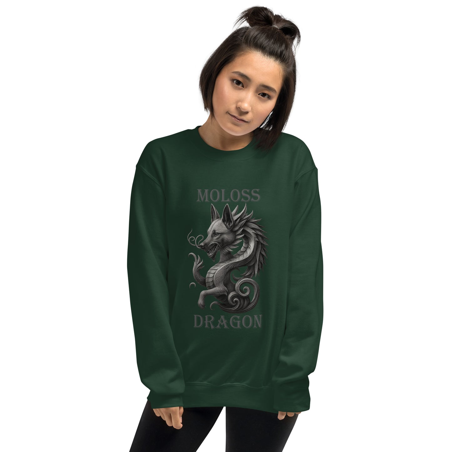 Sweat adulte Unisexe à Col Rond vert Moloss Dragon Malinois