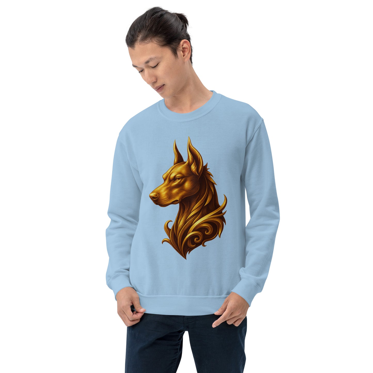 Sweat adulte Unisexe à Col Rond bleu tête majestueuse Dobermann