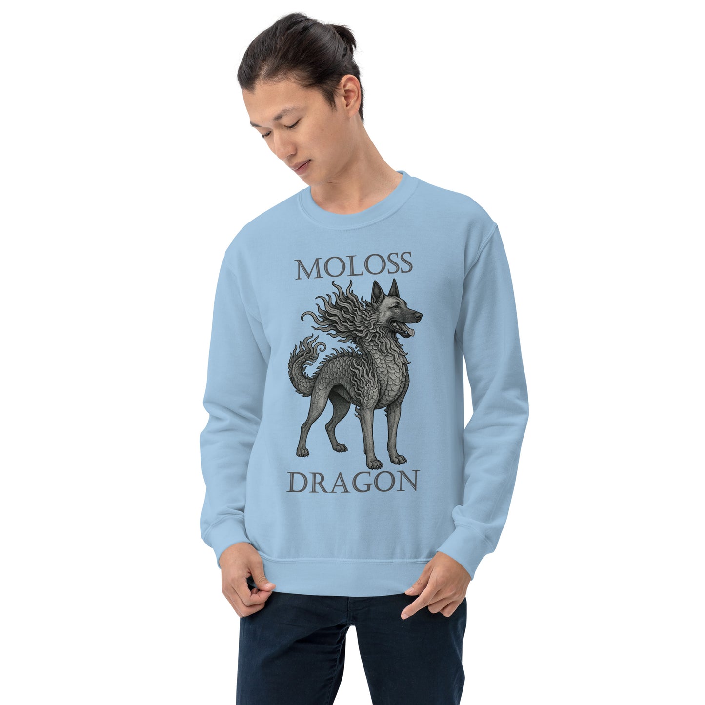 Sweat adulte Unisexe à Col Rond bleu Moloss Dragon Malinois