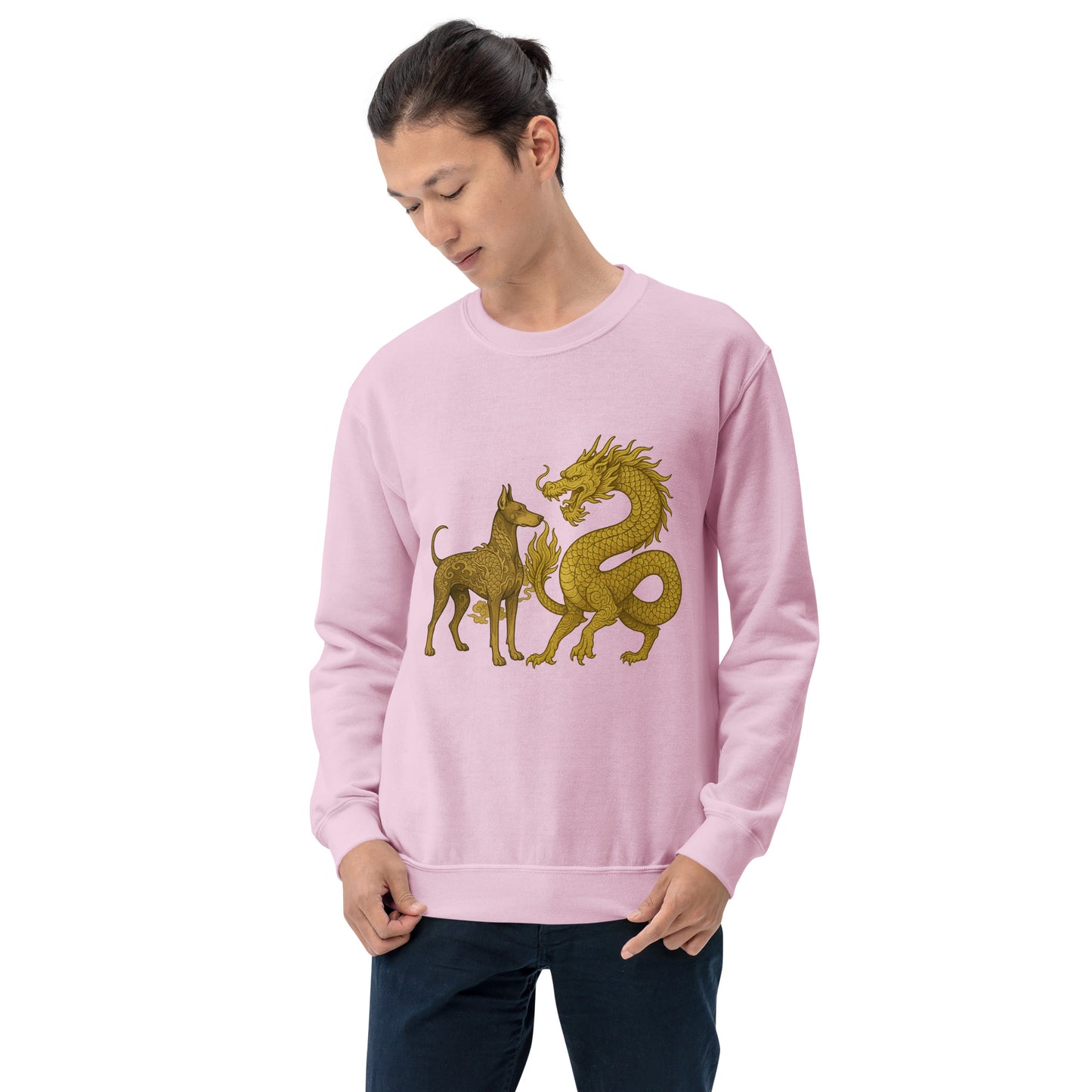 Sweat adulte Unisexe à Col Rond rose Dragon+Dobermann