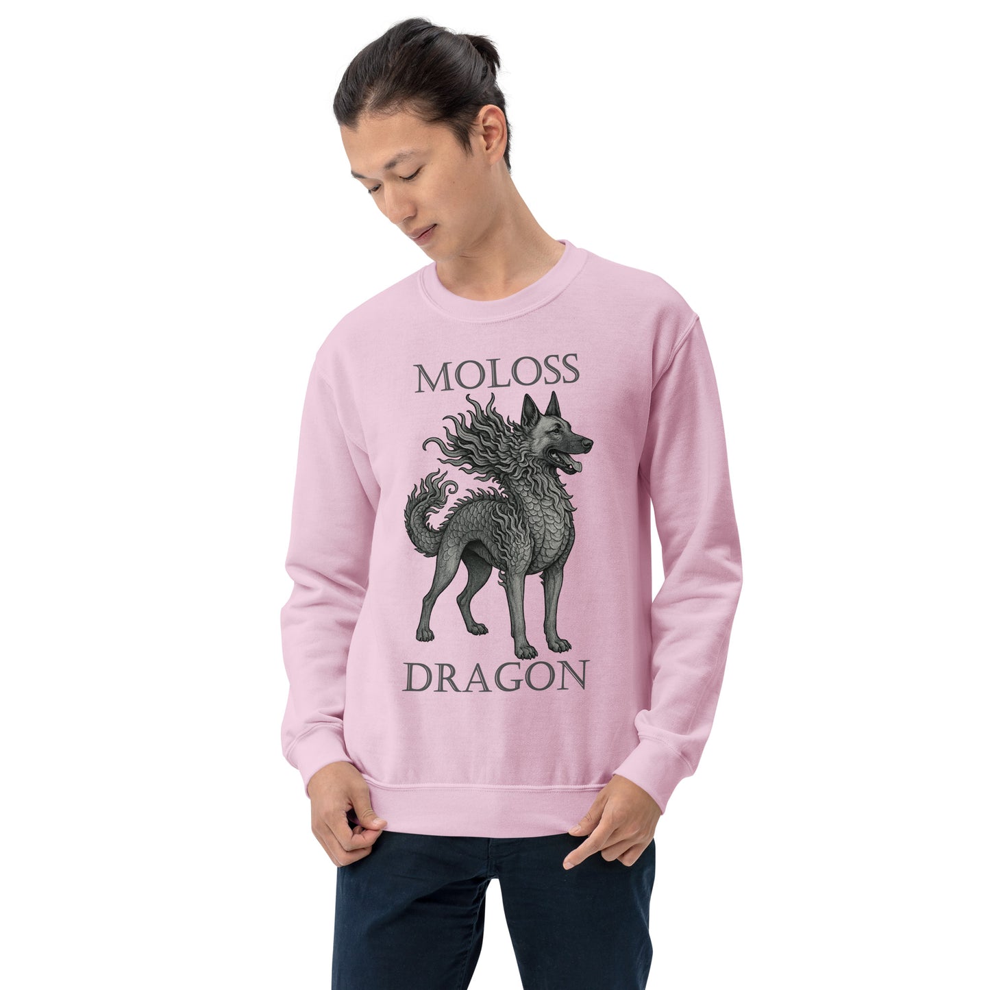 Sweat adulte Unisexe à Col Rond rose Moloss Dragon Malinois
