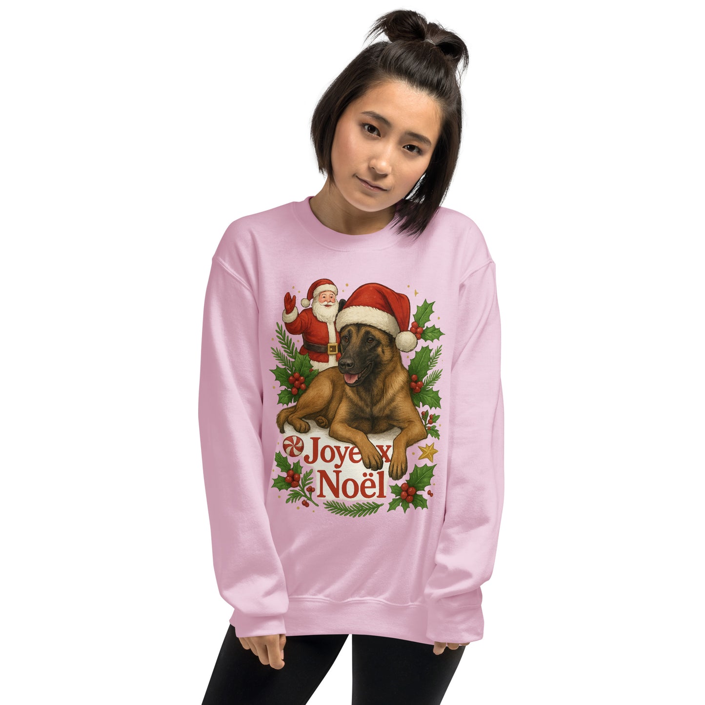 Sweat adulte Unisexe à Col Rond rose Noel Malinois