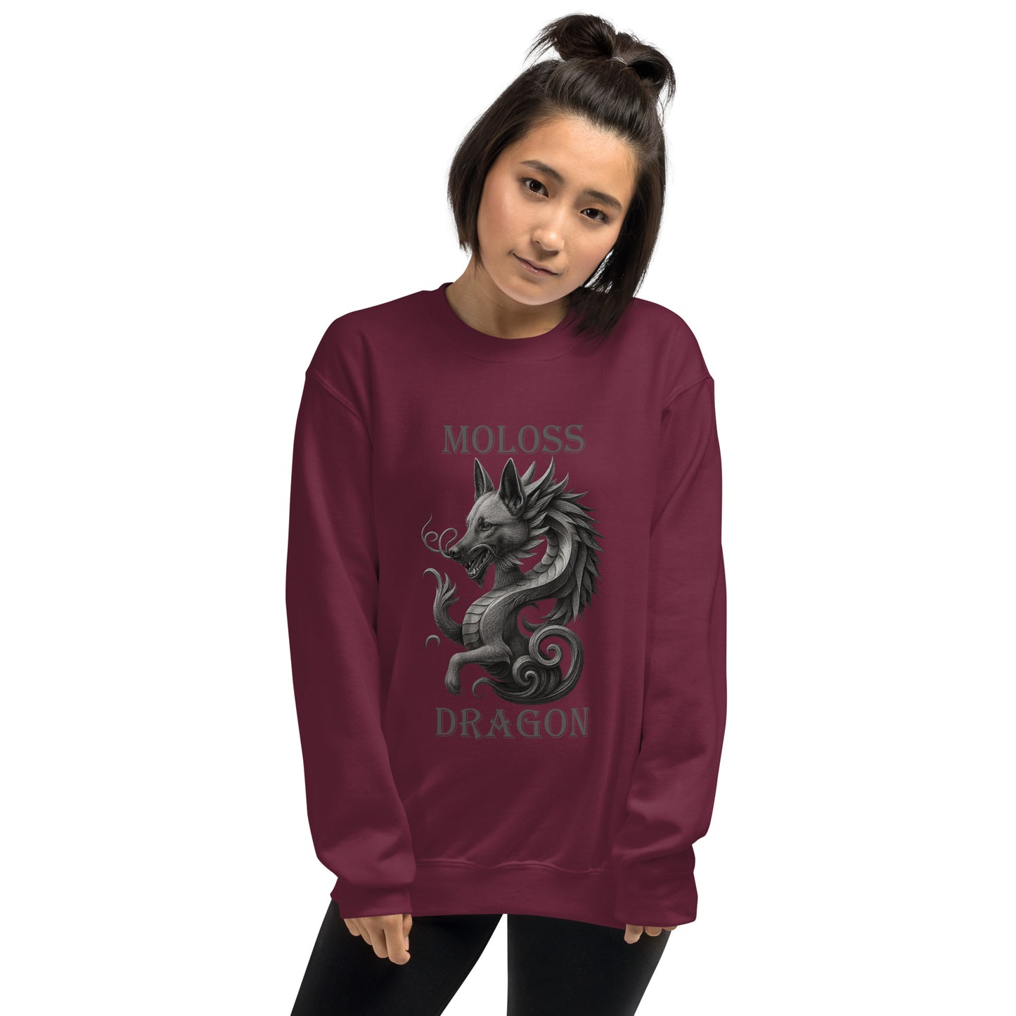 Sweat adulte Unisexe à Col Rond bordeaux Moloss Dragon Malinois
