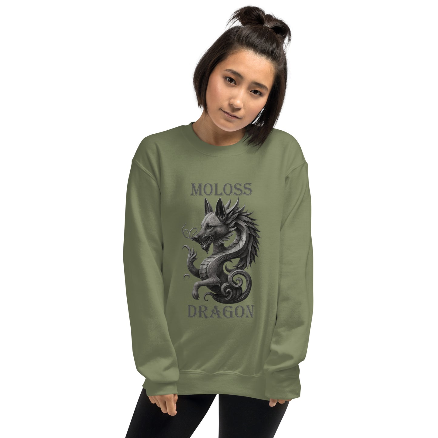 Sweat adulte Unisexe à Col Rond vert Moloss Dragon Malinois