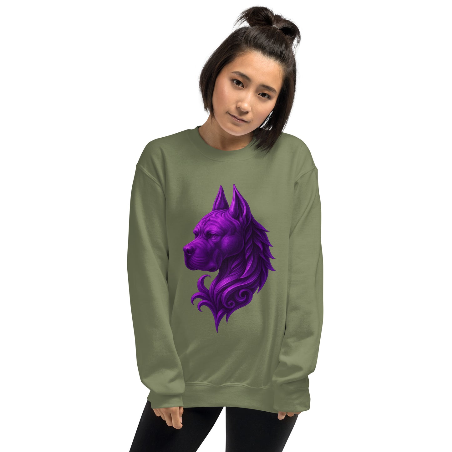 Sweat Unisexe adulte à Col Rond vert tête majestueuse Cane Corso