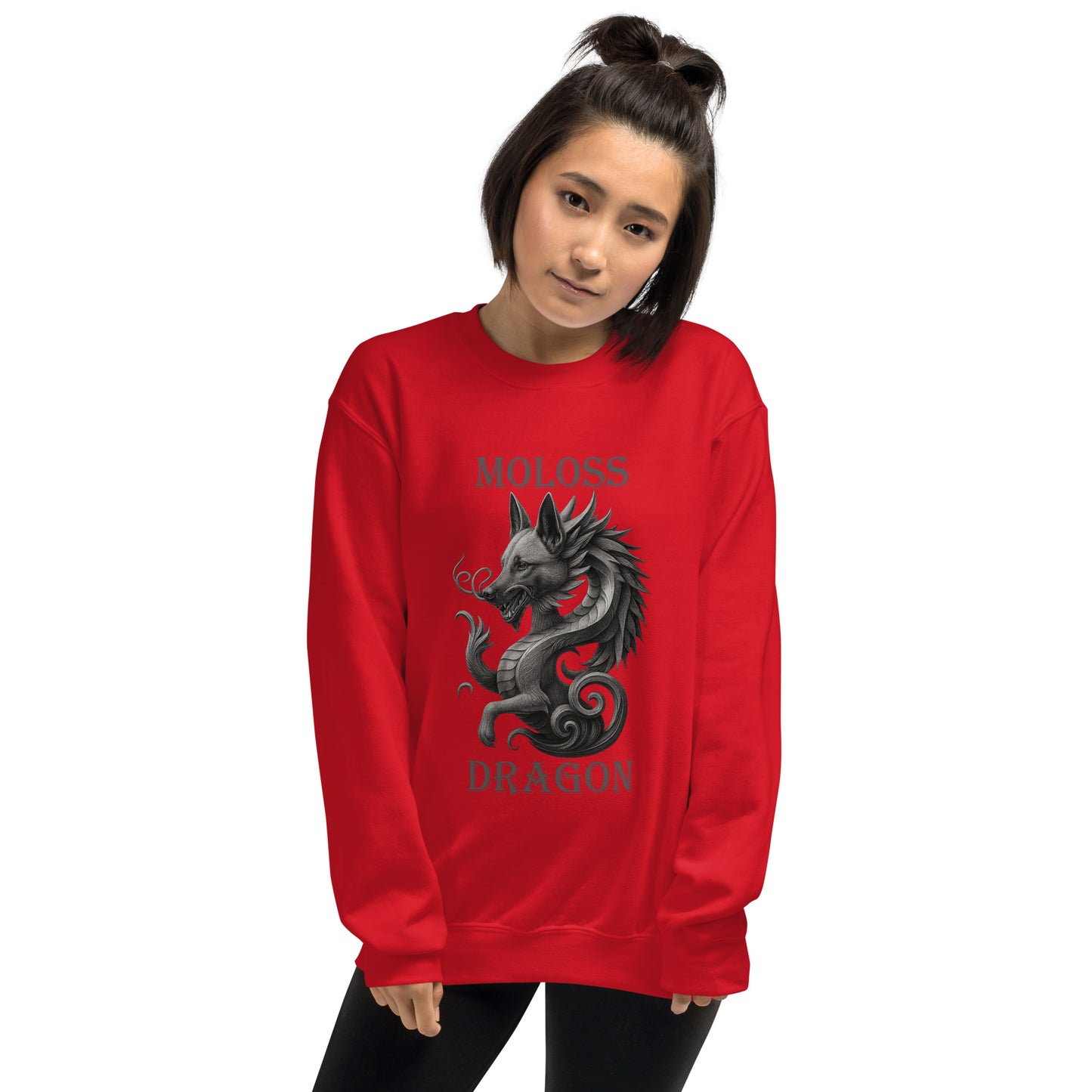 Sweat adulte Unisexe à Col Rond rouge Moloss Dragon Malinois