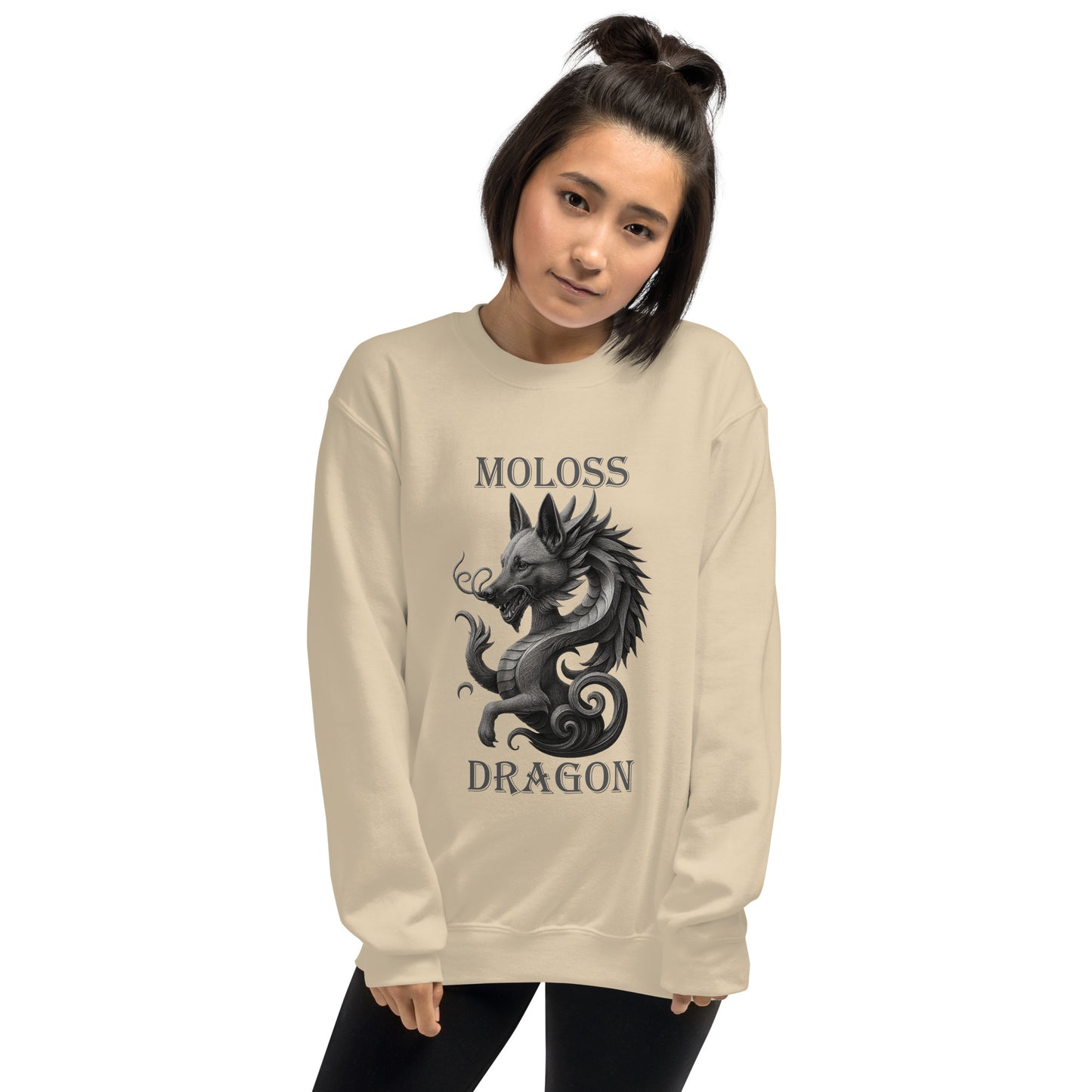 Sweat adulte Unisexe à Col Rond beige Moloss Dragon Malinois
