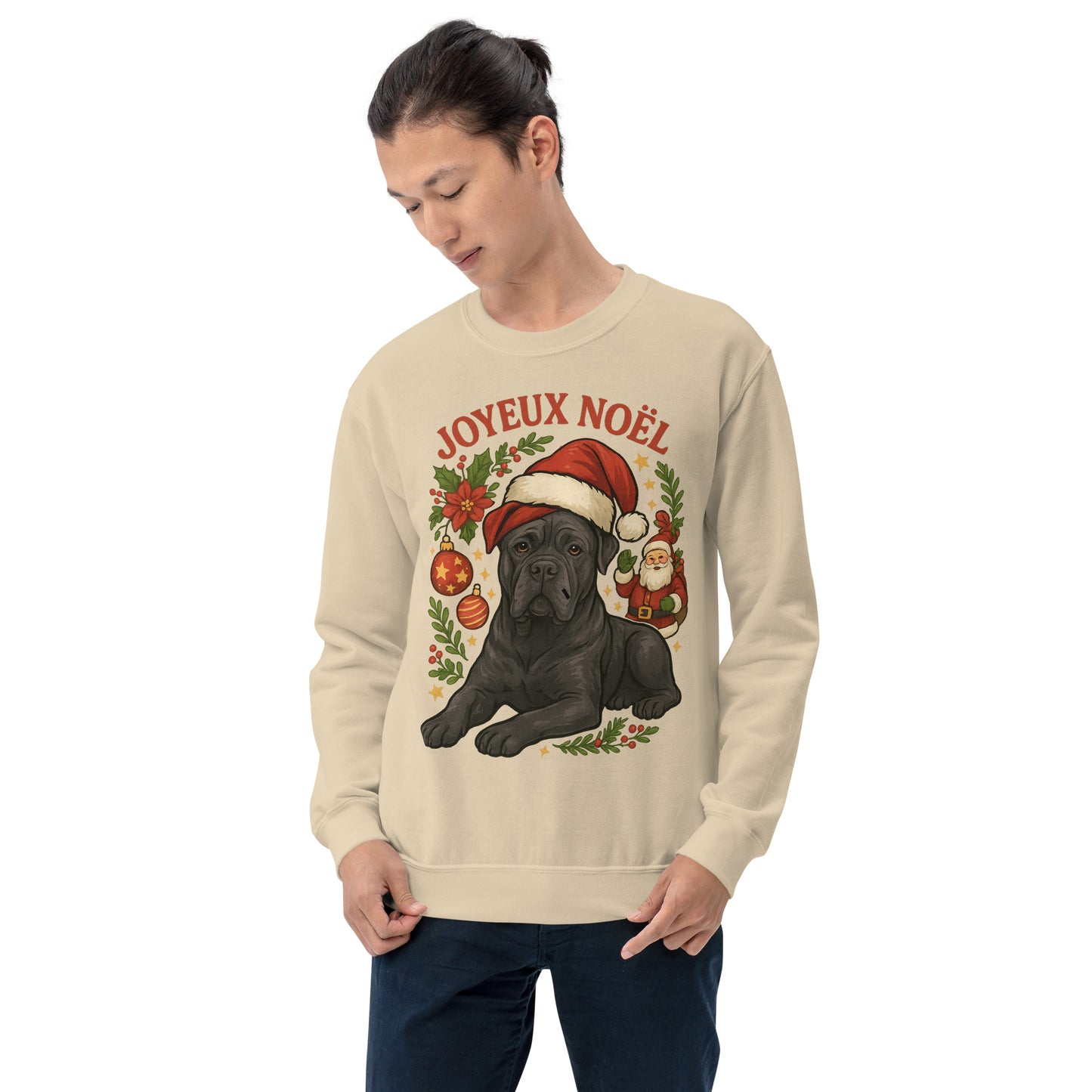 Sweat adulte Unisexe à Col Rond beige Noel Cane Corso