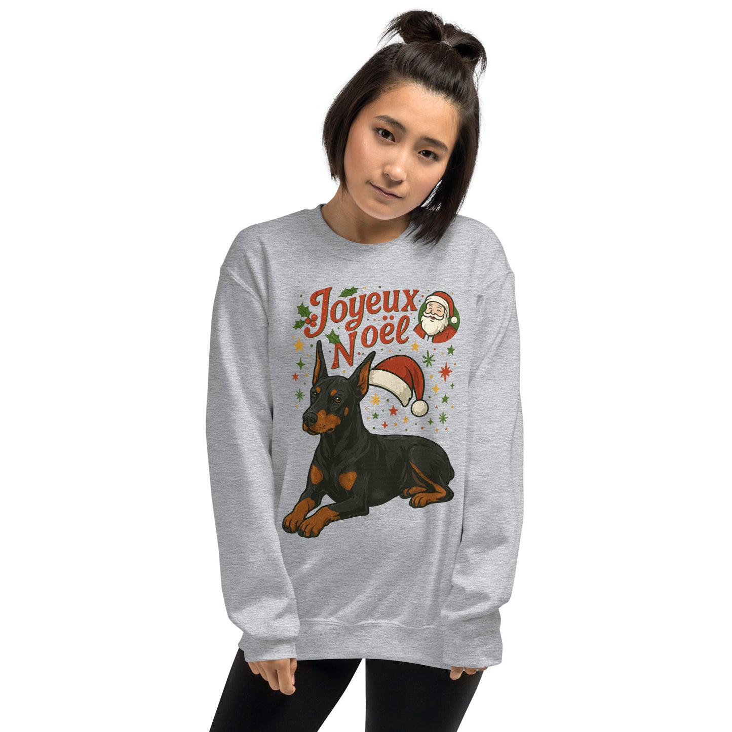 Sweat adulte Unisexe à Col Rond gris Noel Dobermann