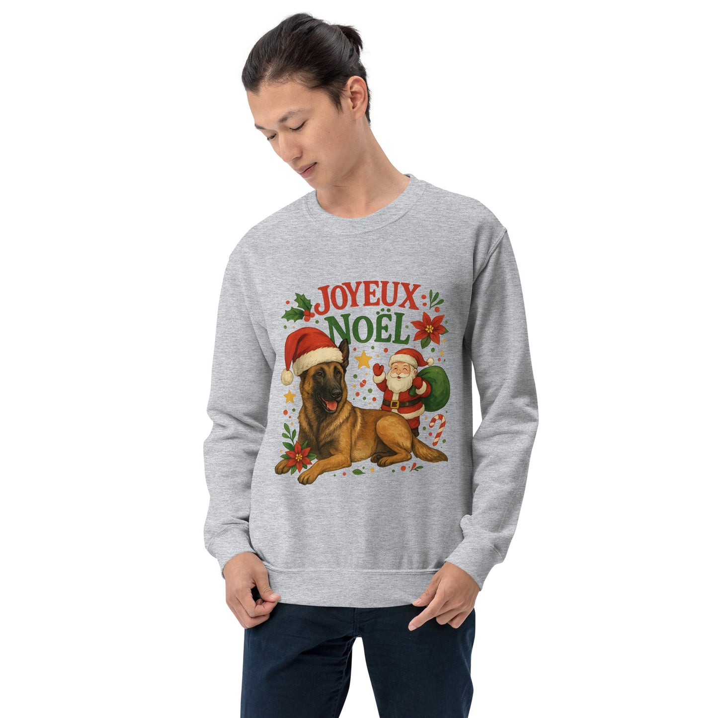 Sweat adulte Unisexe à Col Rond gris Noel Malinois