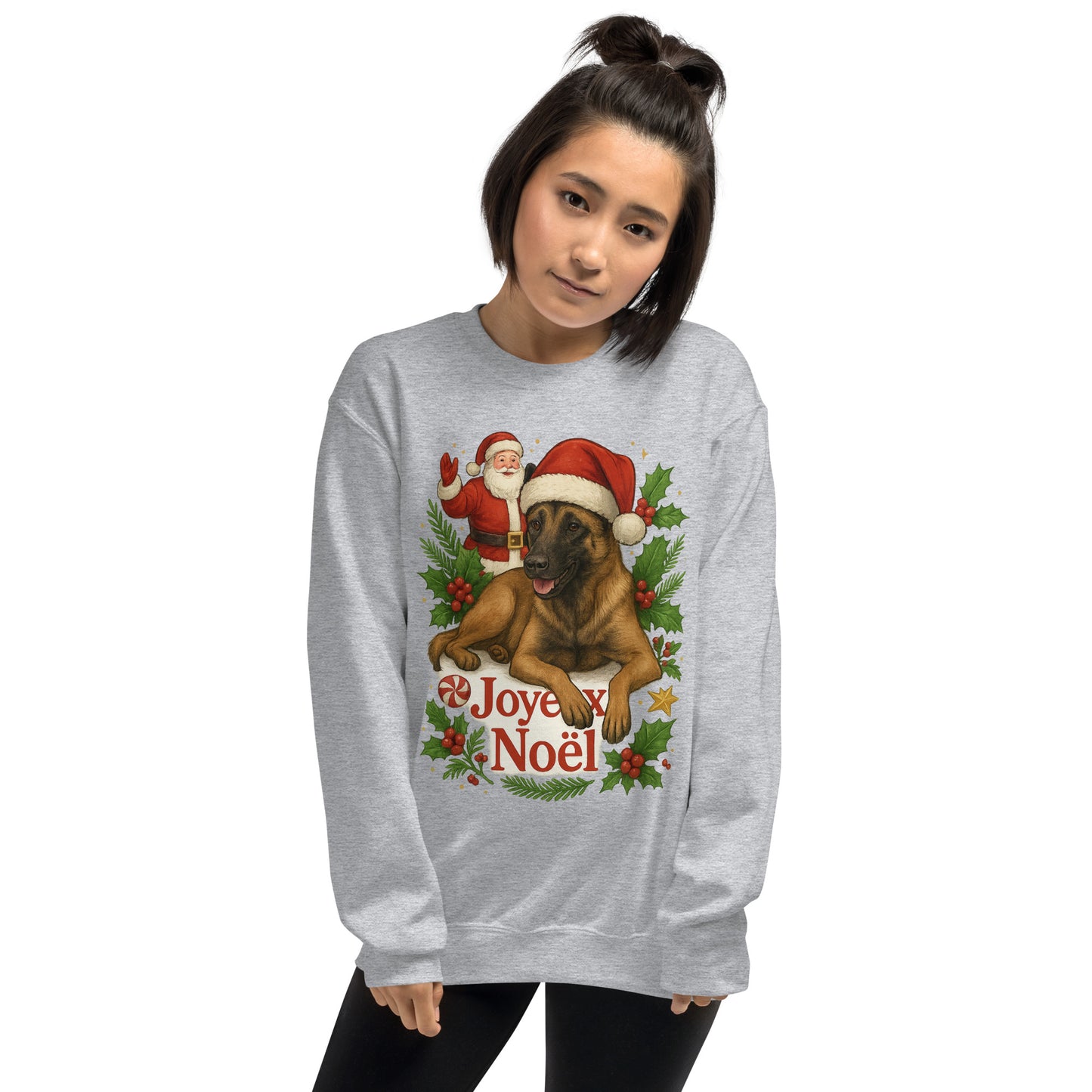 Sweat adulte Unisexe à Col Rond gris Noel Malinois