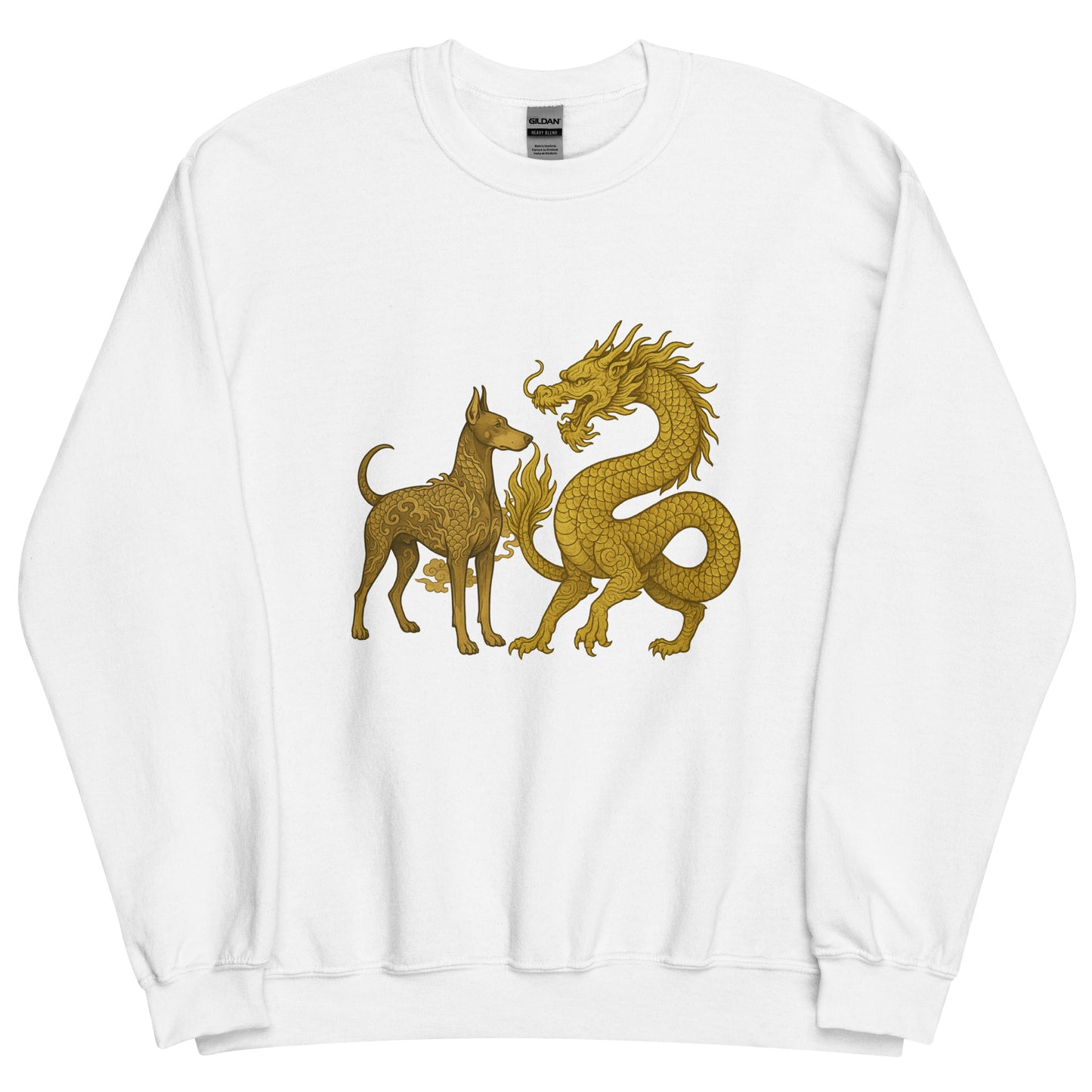 Sweat adulte Unisexe à Col Rond blanc Dragon+Dobermann