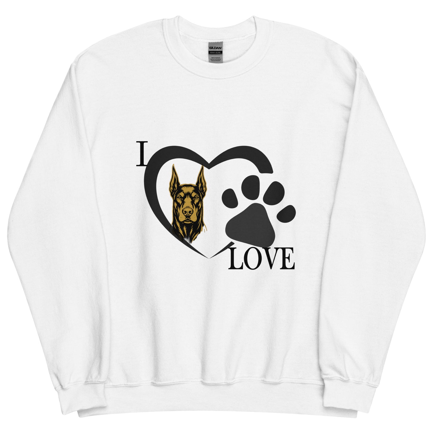 Sweat adulte Unisexe à Col Rond blanc I love Dobermann