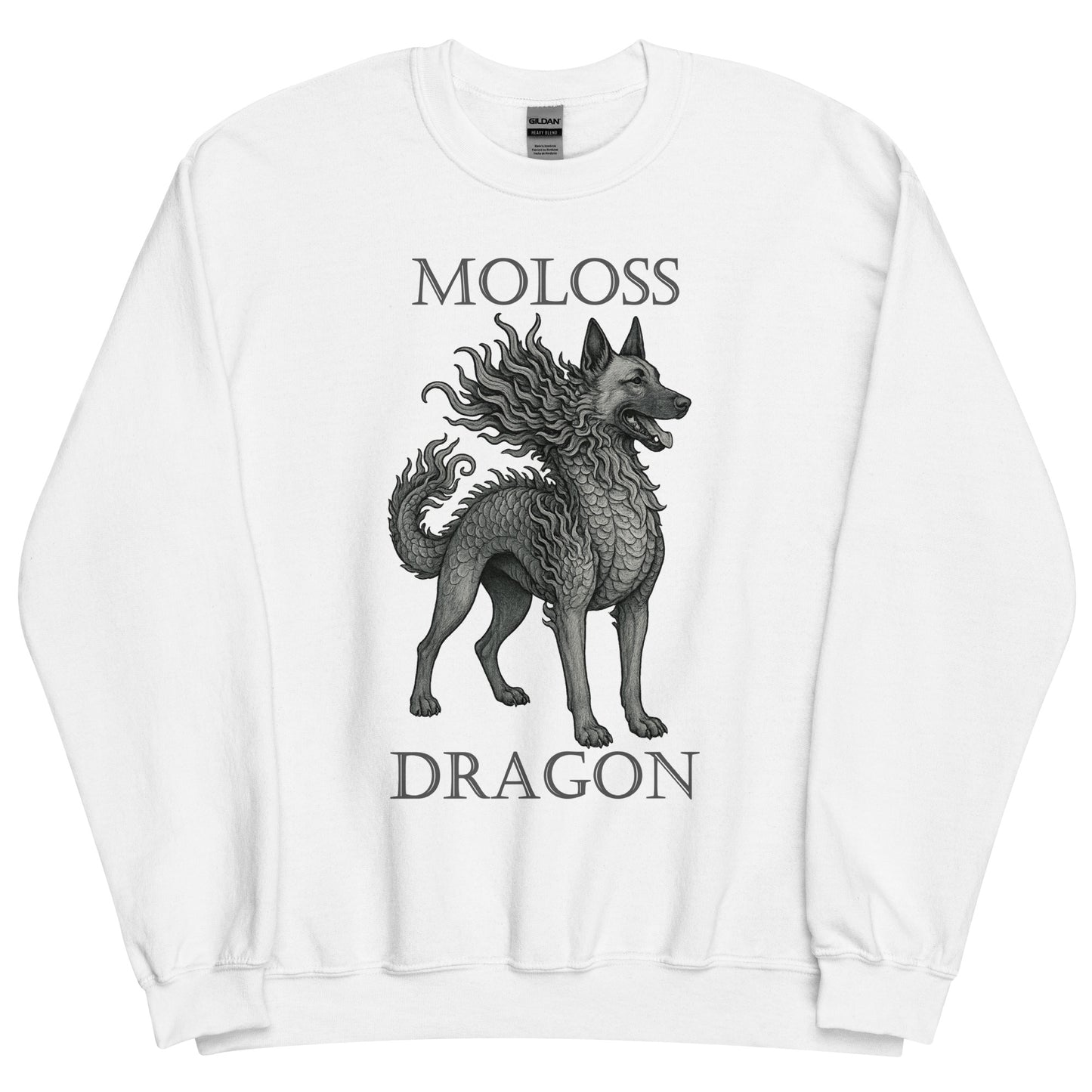 Sweat adulte Unisexe à Col Rond blanc Moloss Dragon Malinois