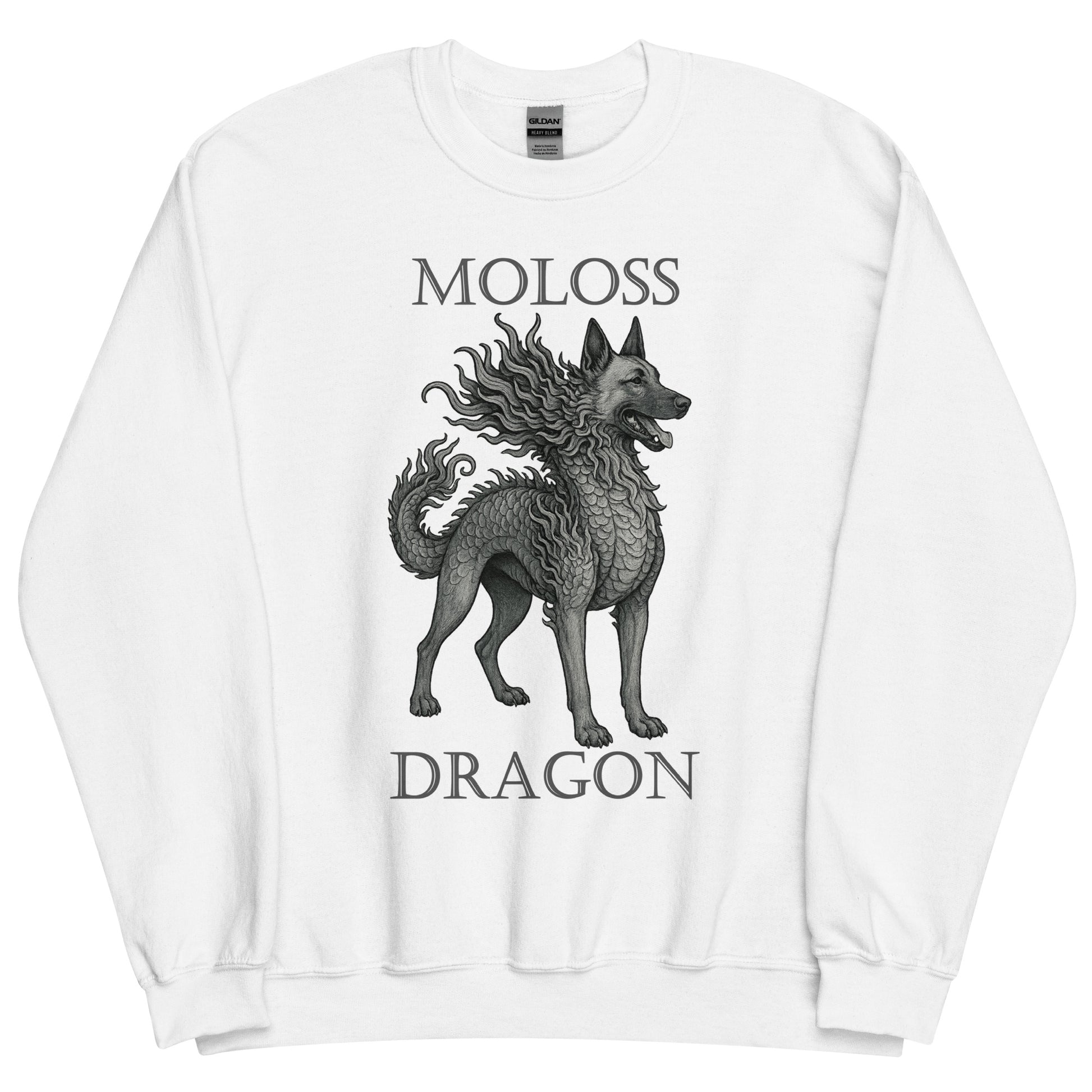 Sweat adulte Unisexe à Col Rond blanc Moloss Dragon Malinois