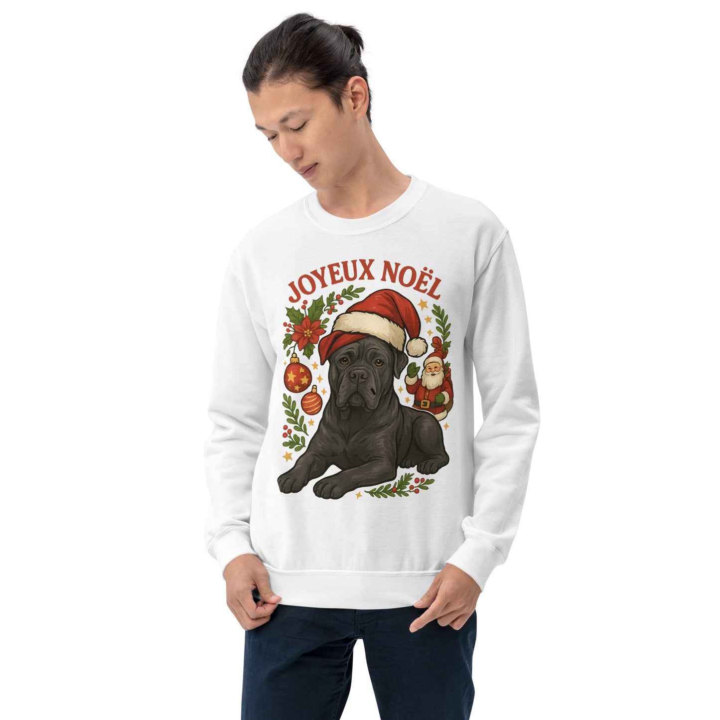 Sweat adulte Unisexe à Col Rond blanc Noel Cane Corso