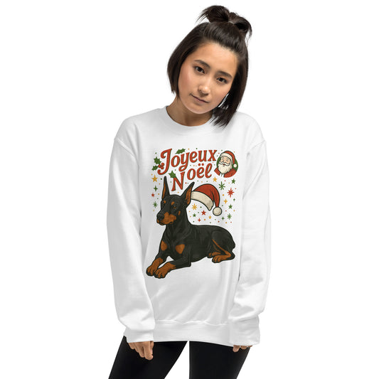 Sweat adulte Unisexe à Col Rond blanc Noel Dobermann