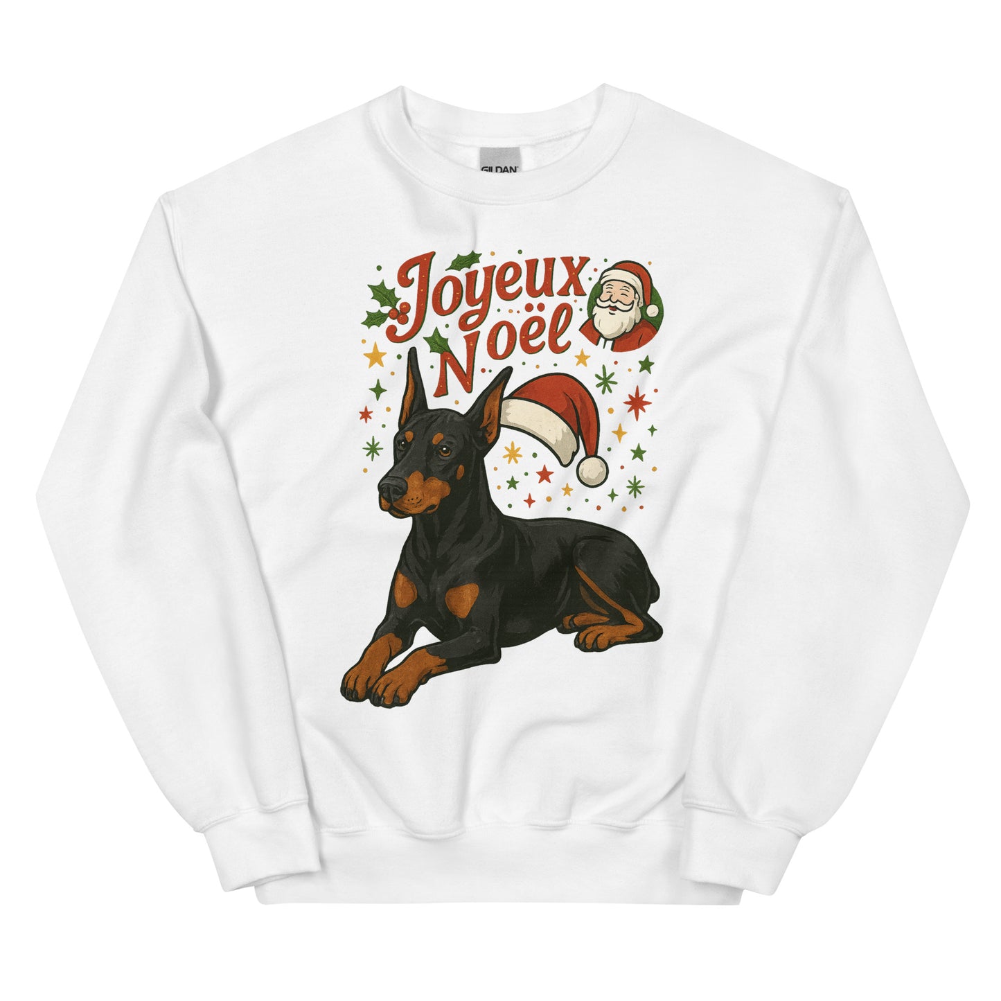 Sweat adulte Unisexe à Col Rond blanc Noel Dobermann