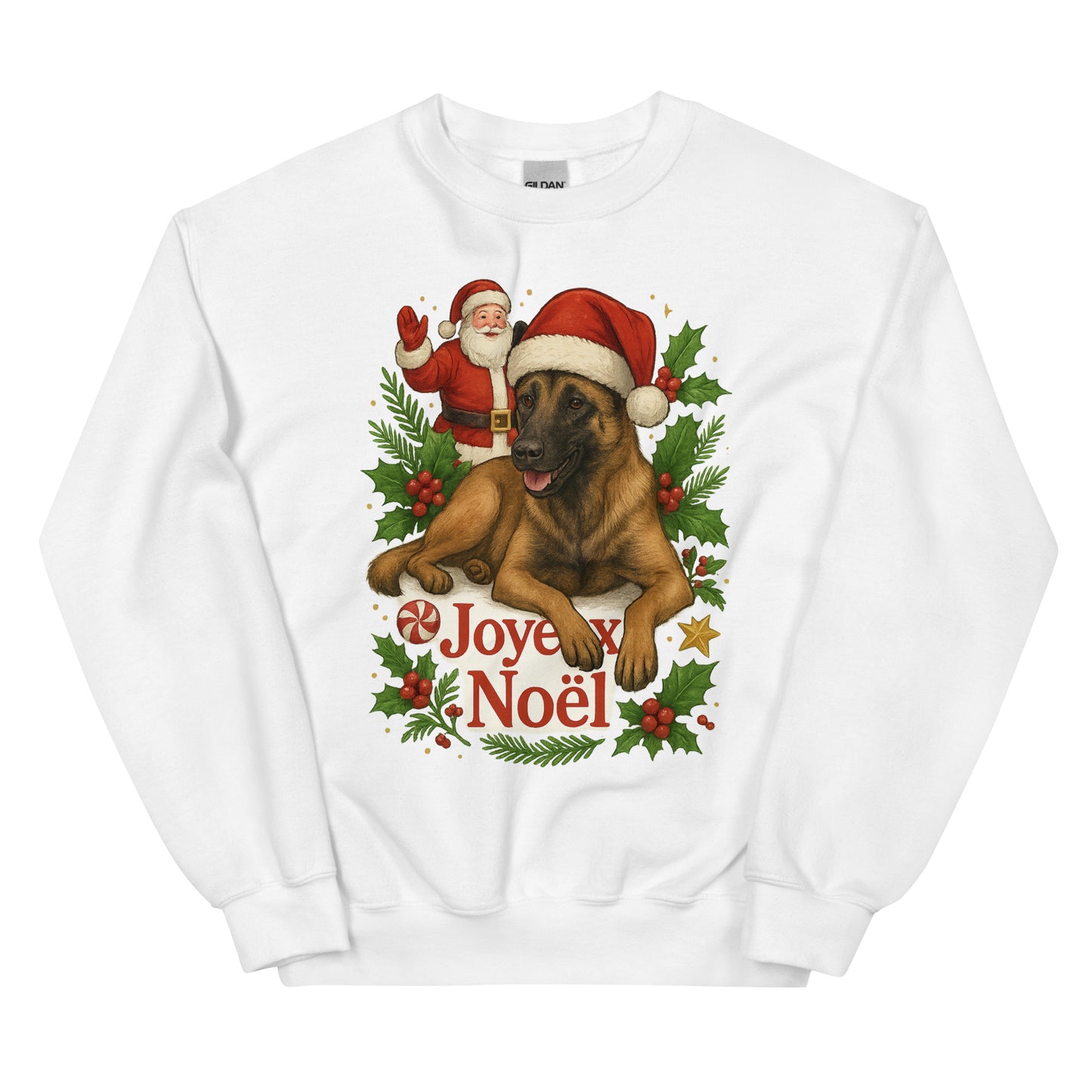 Sweat adulte Unisexe à Col Rond blanc Noel Malinois