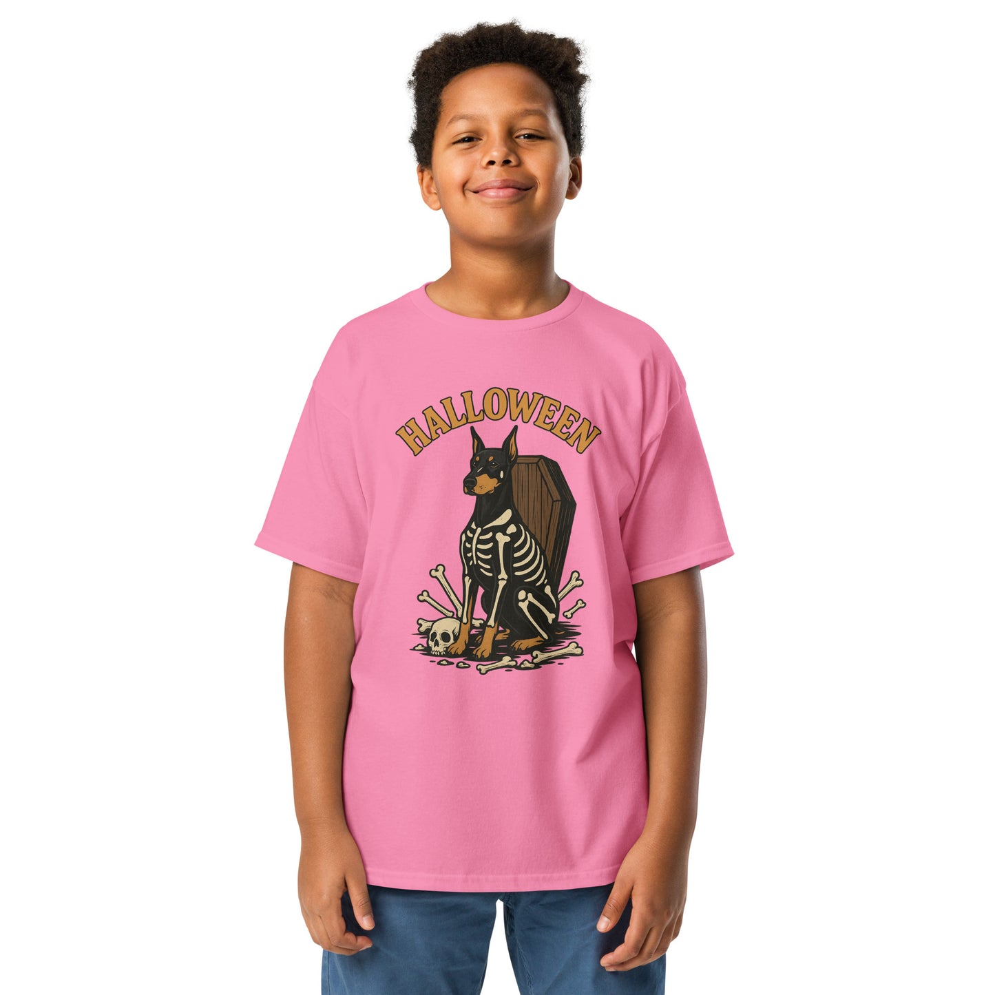 T-shirt classique enfant rose Dobermann Halloween