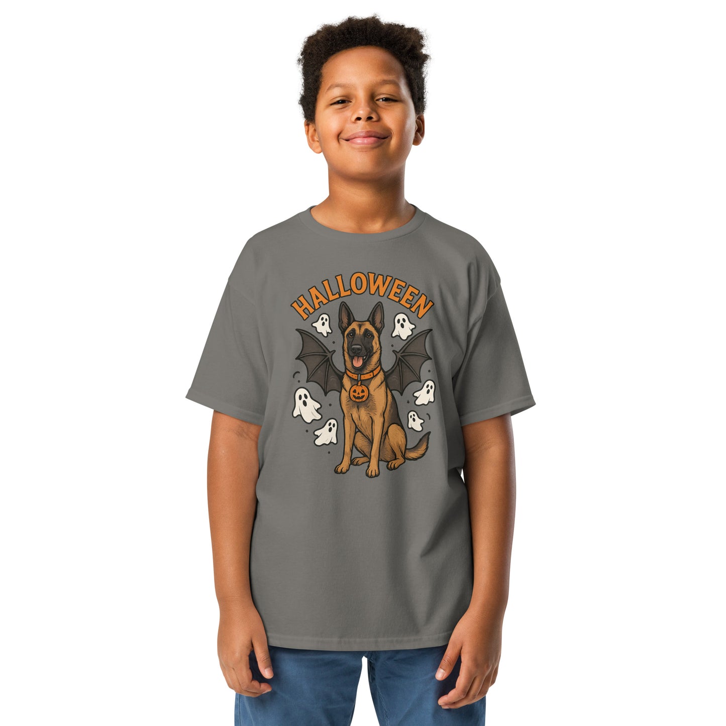 T-shirt classique enfant gris Malinois Halloween