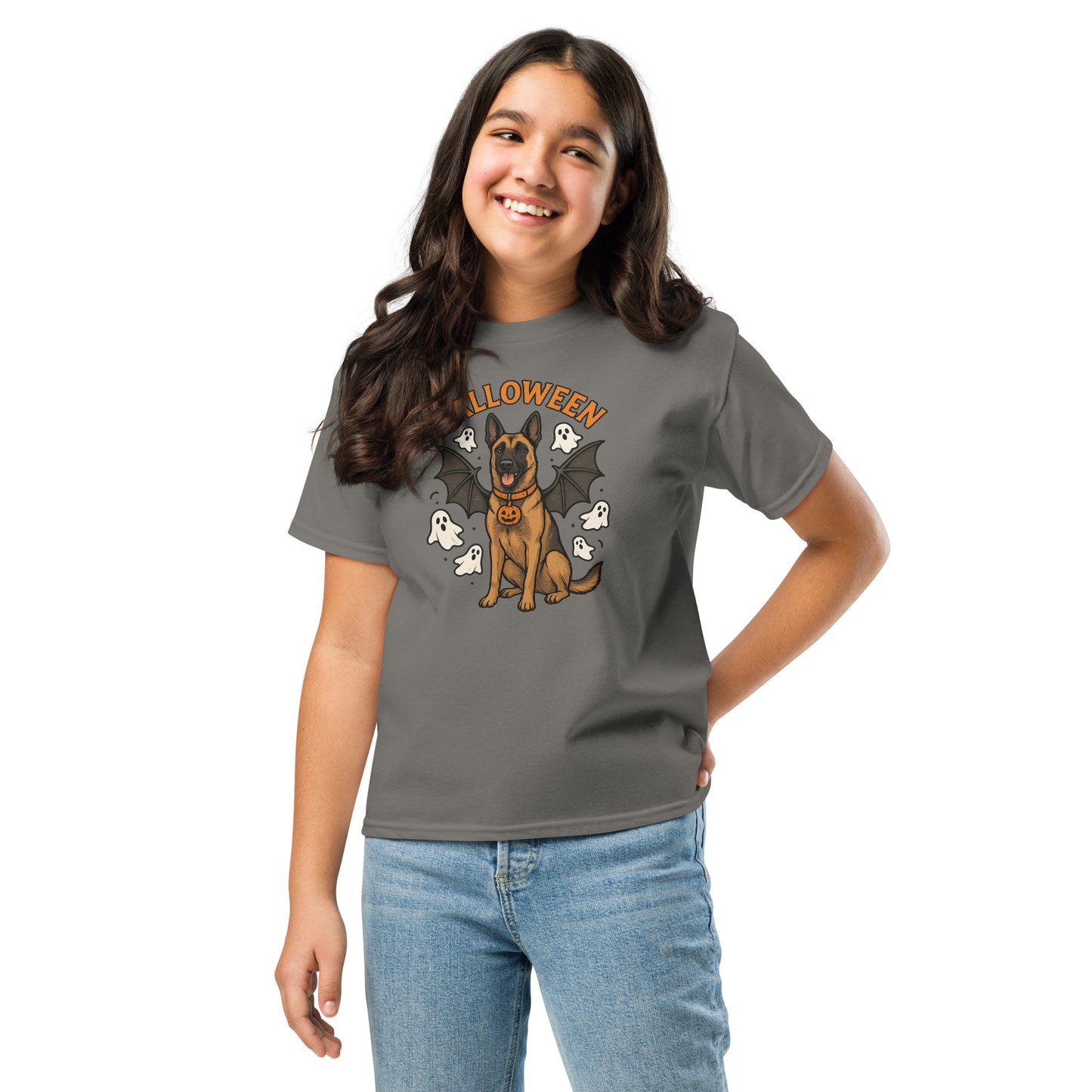 T-shirt classique enfant gris Malinois Halloween