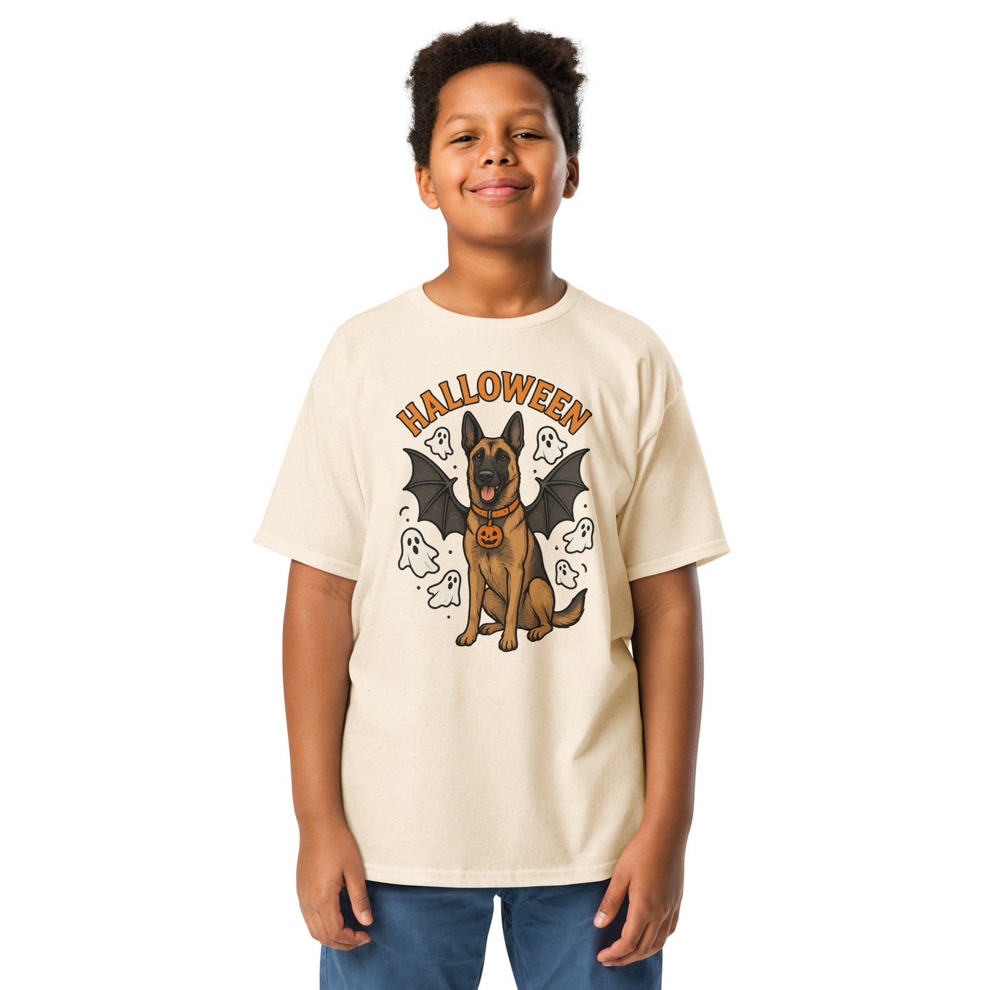 T-shirt classique enfant beige Malinois Halloween