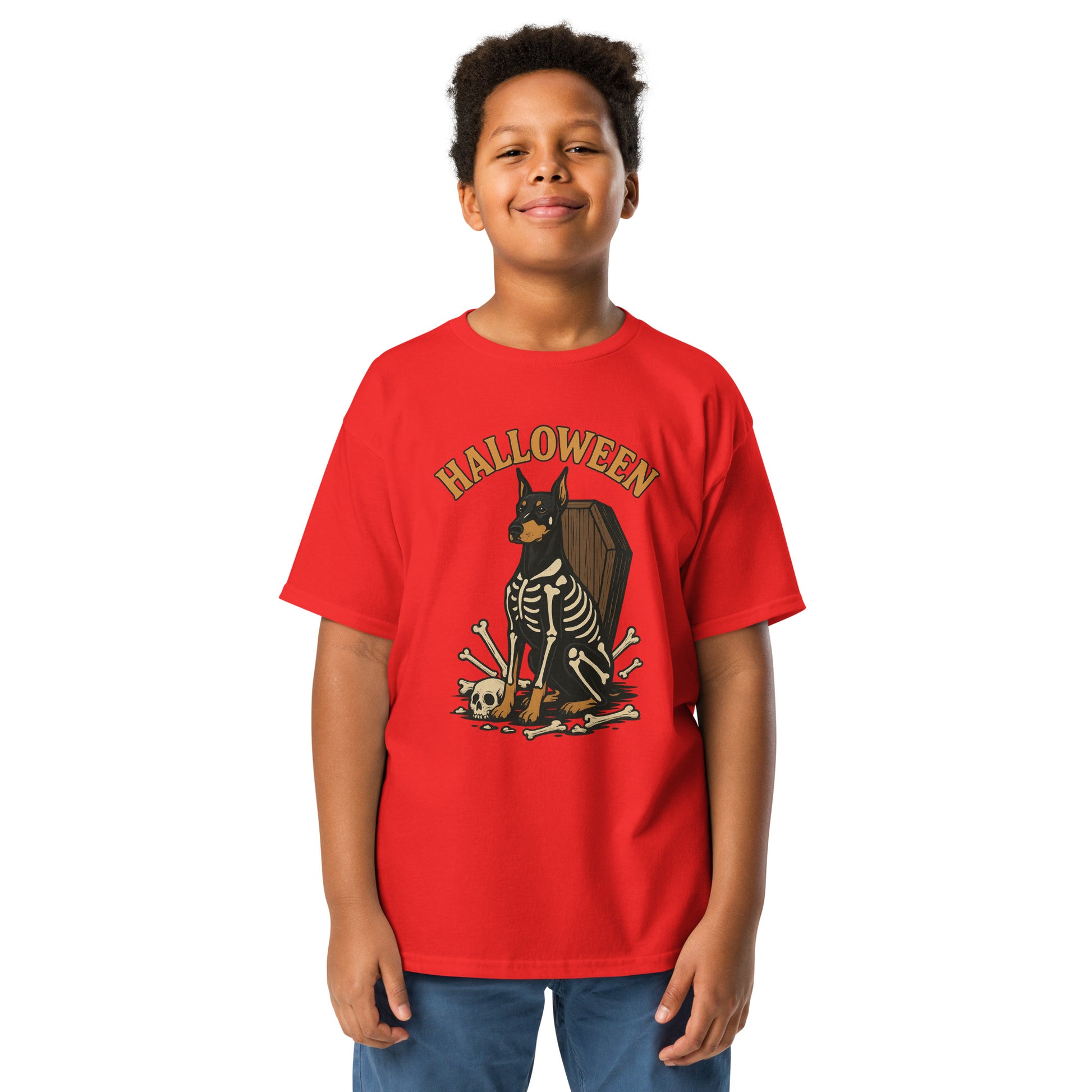 T-shirt classique enfant rouge Dobermann Halloween